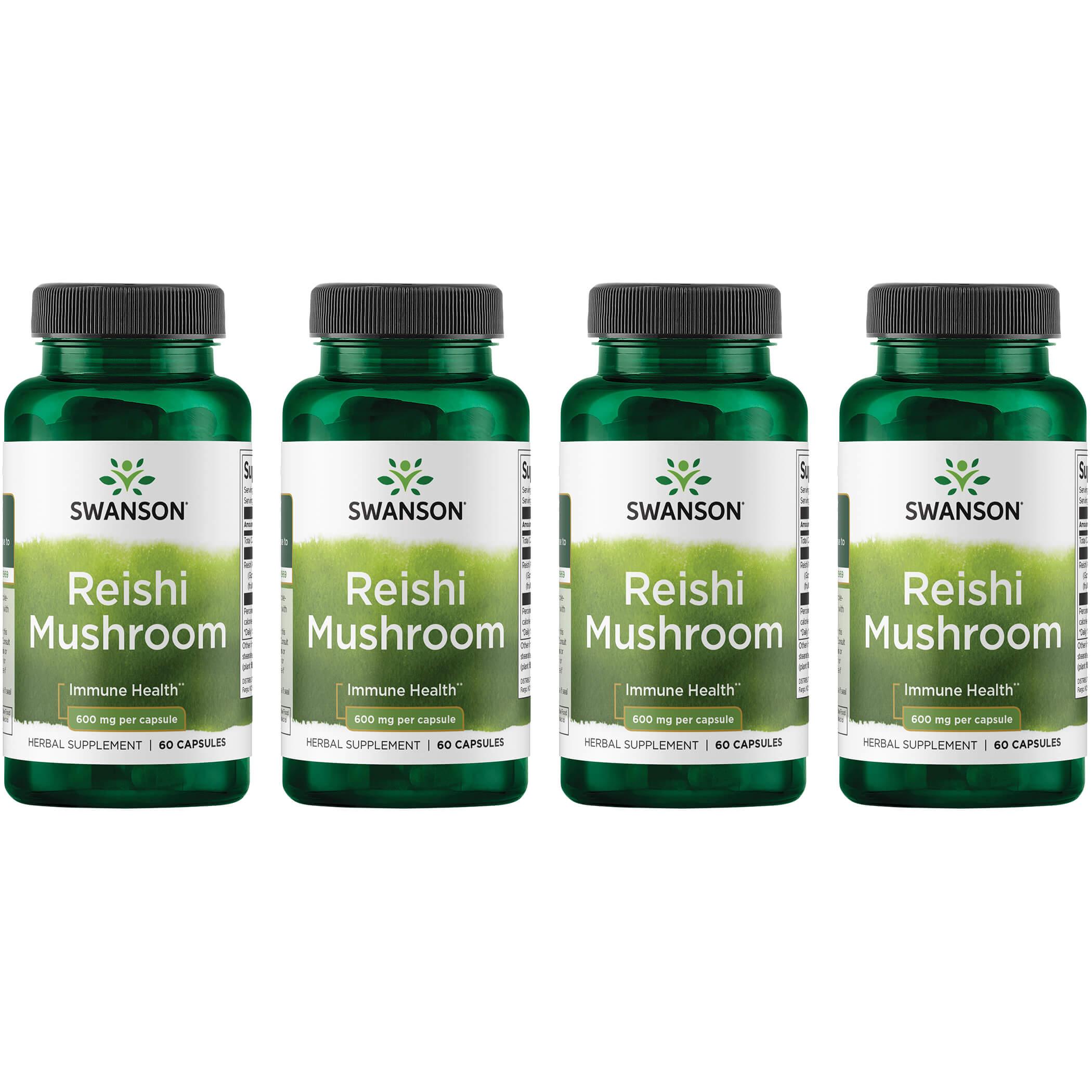 Swanson Premium Reishi Mushroom 4 Pack Vitamin 600 mg 60 Veg Caps Herbs and Supplements