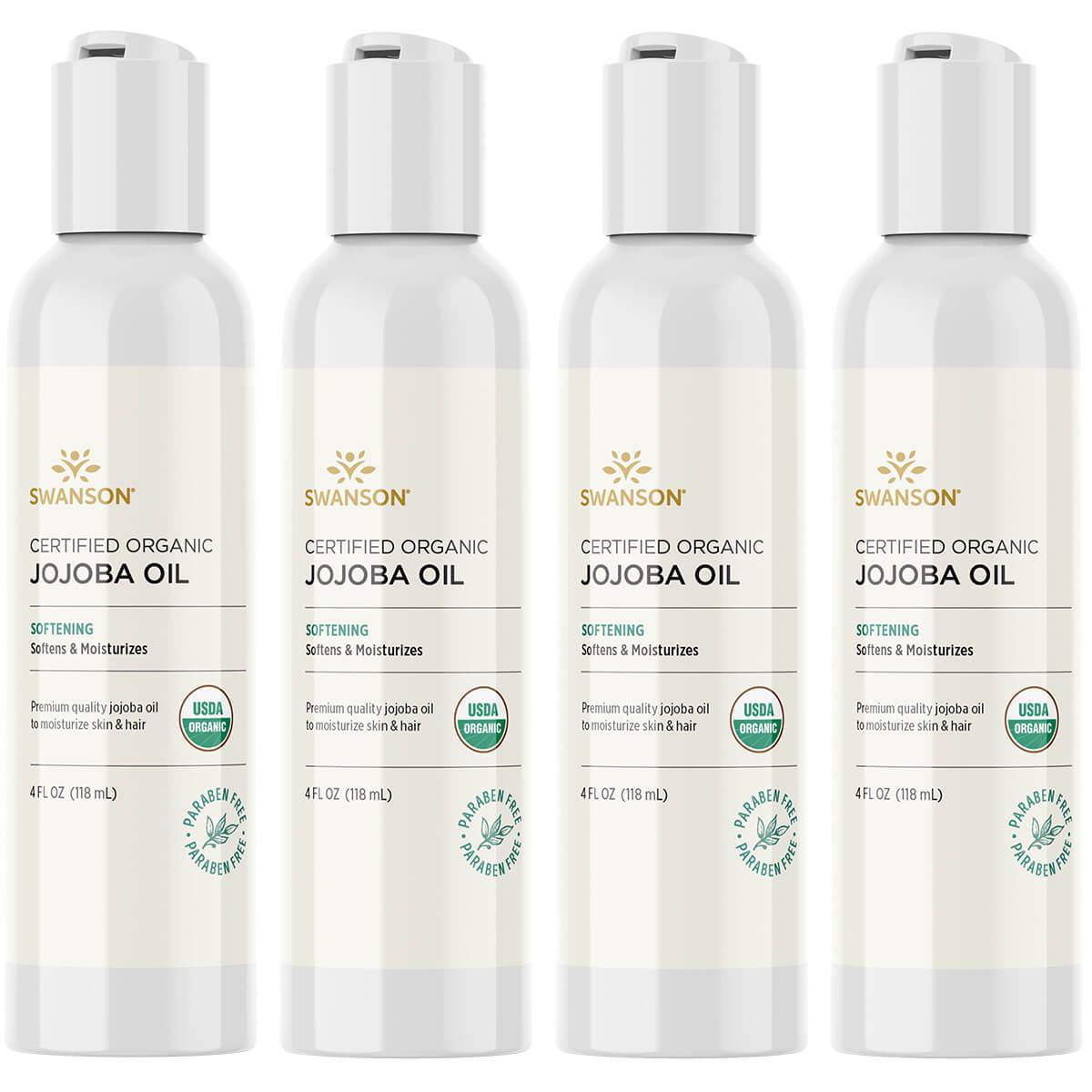 Swanson Premium Certified Organic Jojoba Oil 4 Pack 4 fl oz Liquid Essential Oils