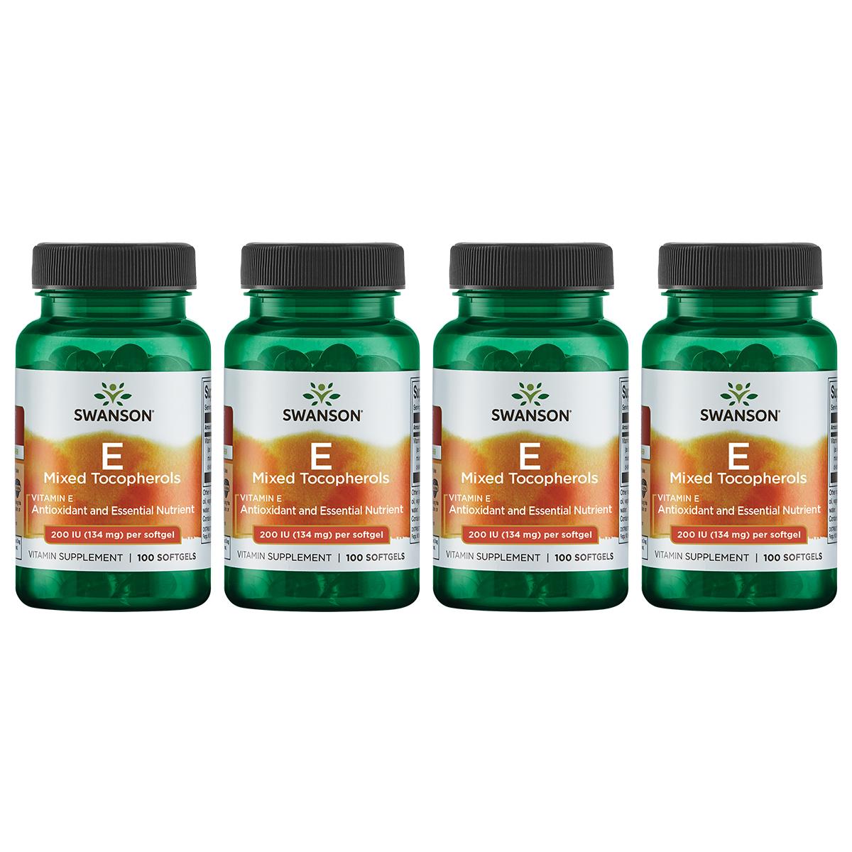 Swanson Premium Vitamin E Mixed Tocopherols 4 Pack 200 Iu 100 Soft Gels
