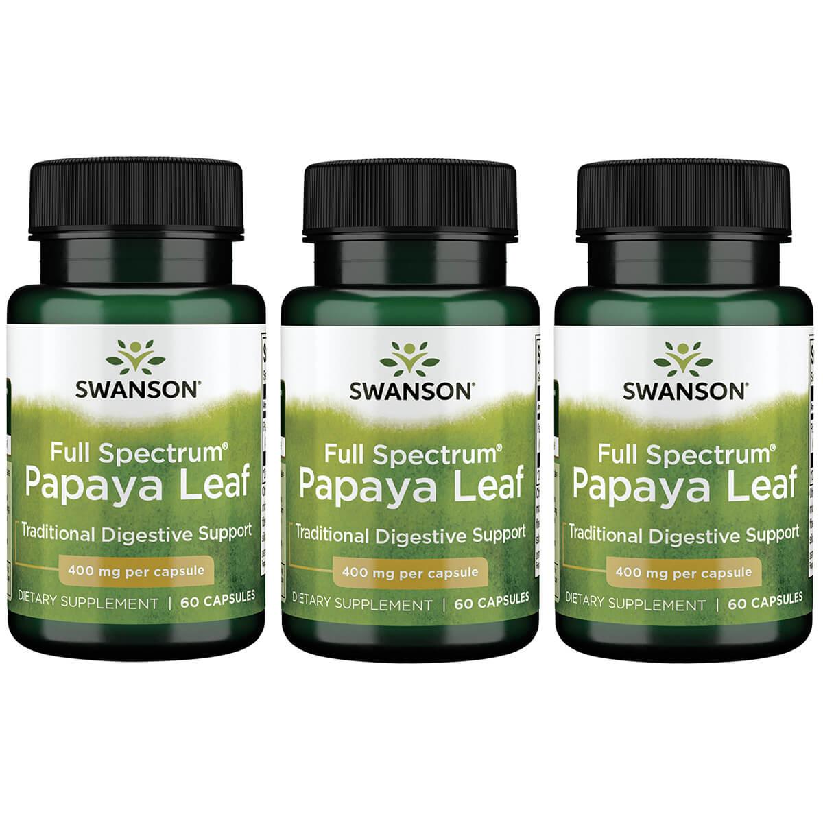 Swanson Premium Full Spectrum Papaya Leaf 3 Pack Vitamin 400 mg 60 Caps