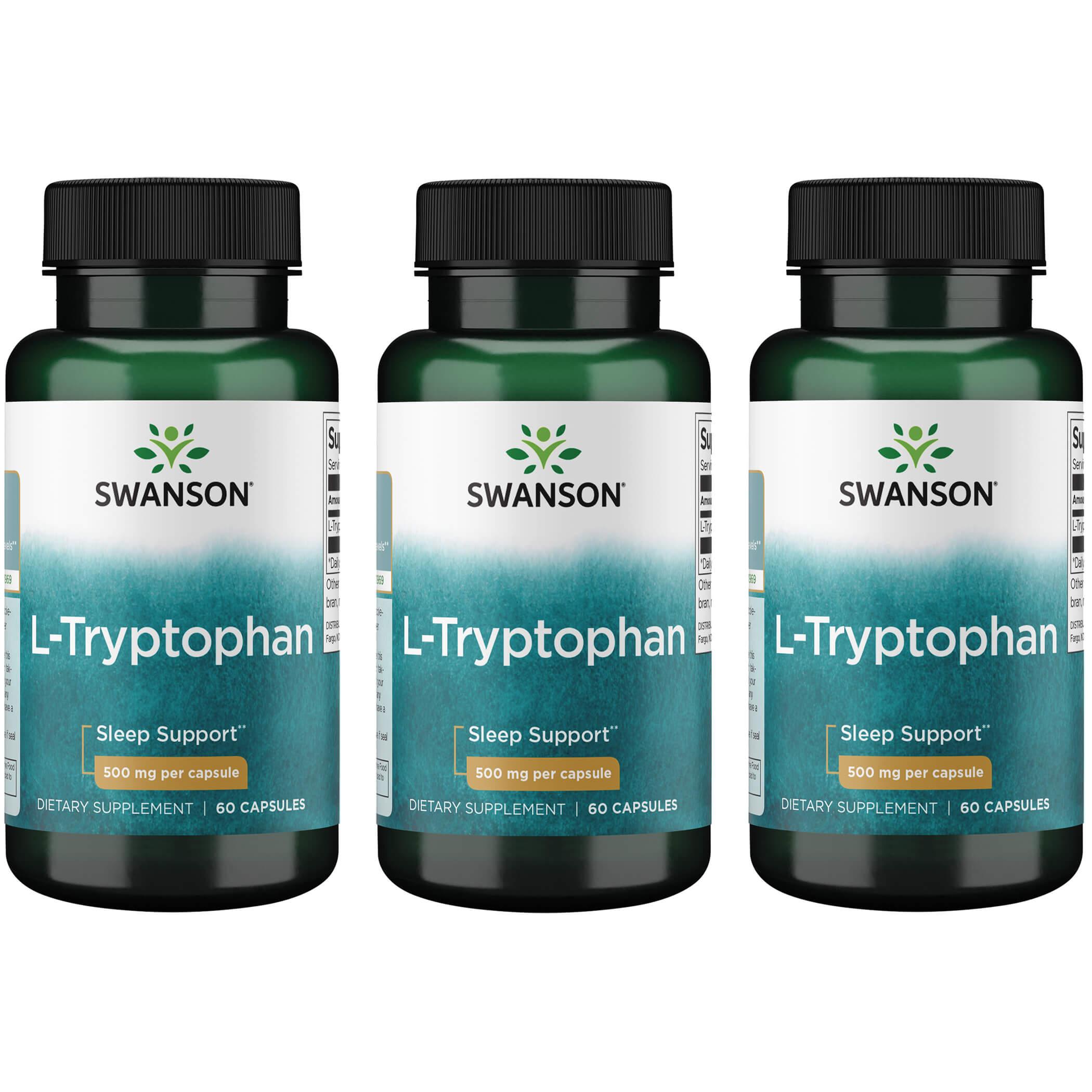 Swanson Premium L-Tryptophan 3 Pack Supplement Vitamin 500 mg 60 Caps