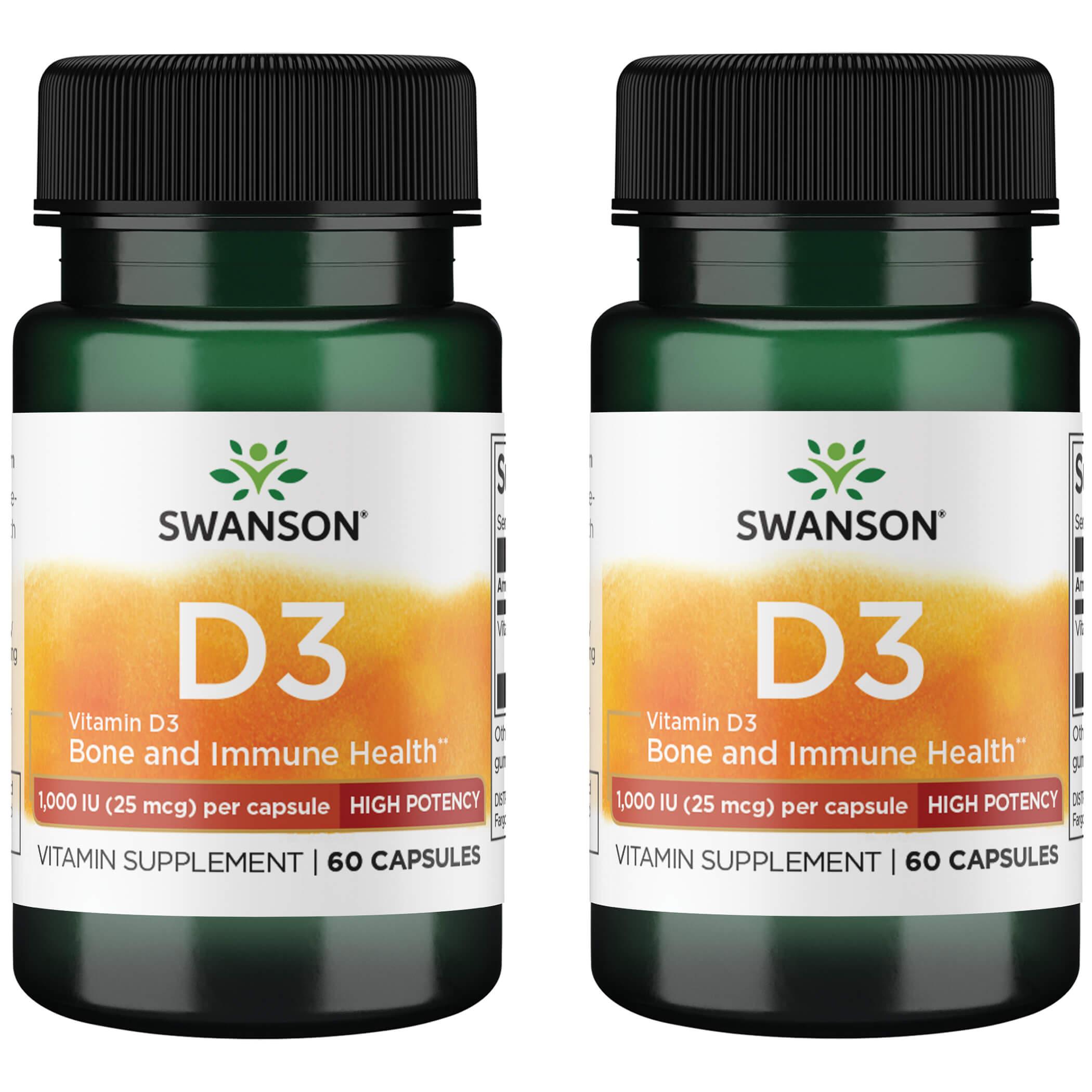 Swanson Premium Vitamin D3 - High Potency 2 Pack 1000 Iu 60 Caps