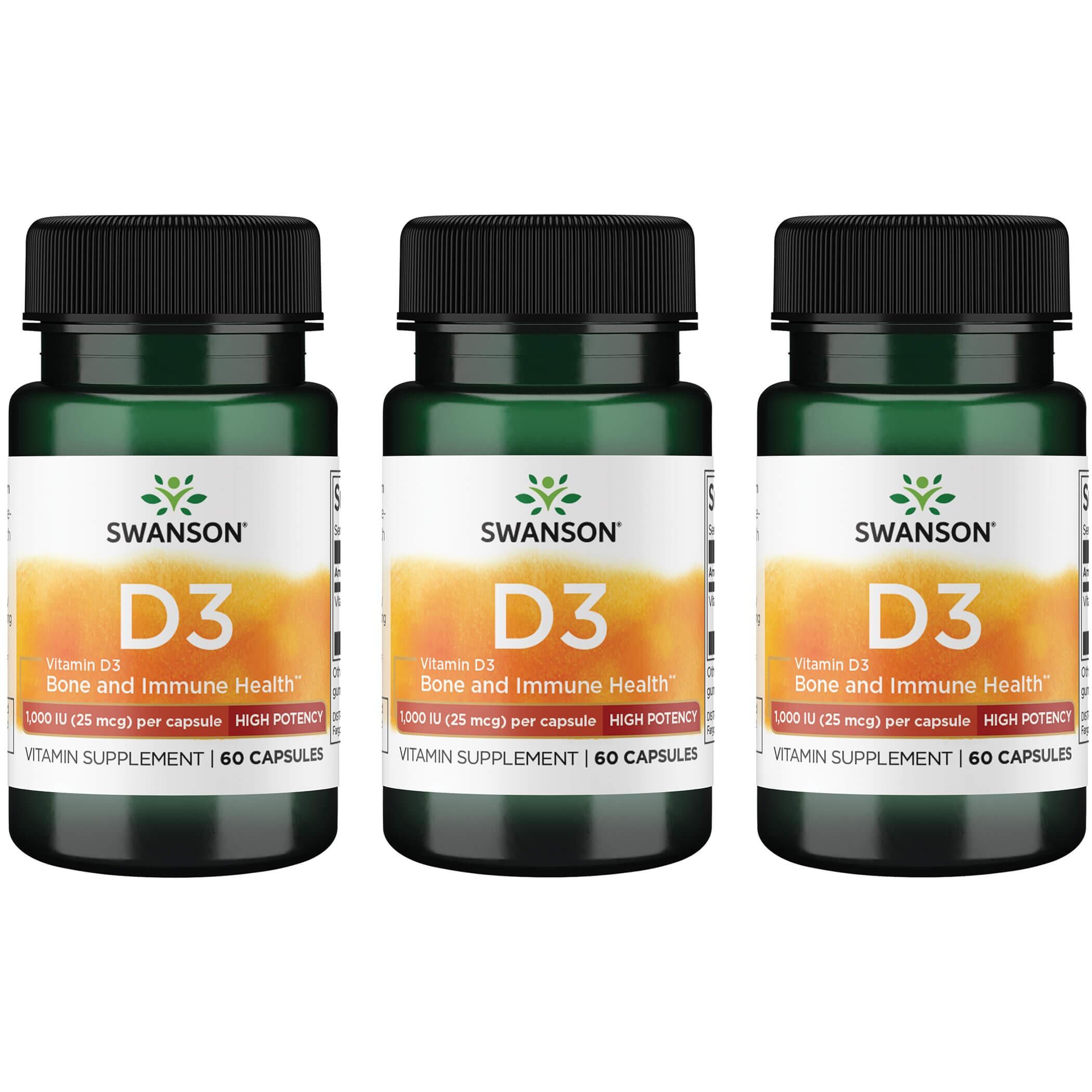 Swanson Premium Vitamin D3 - High Potency 3 Pack 1000 Iu 60 Caps