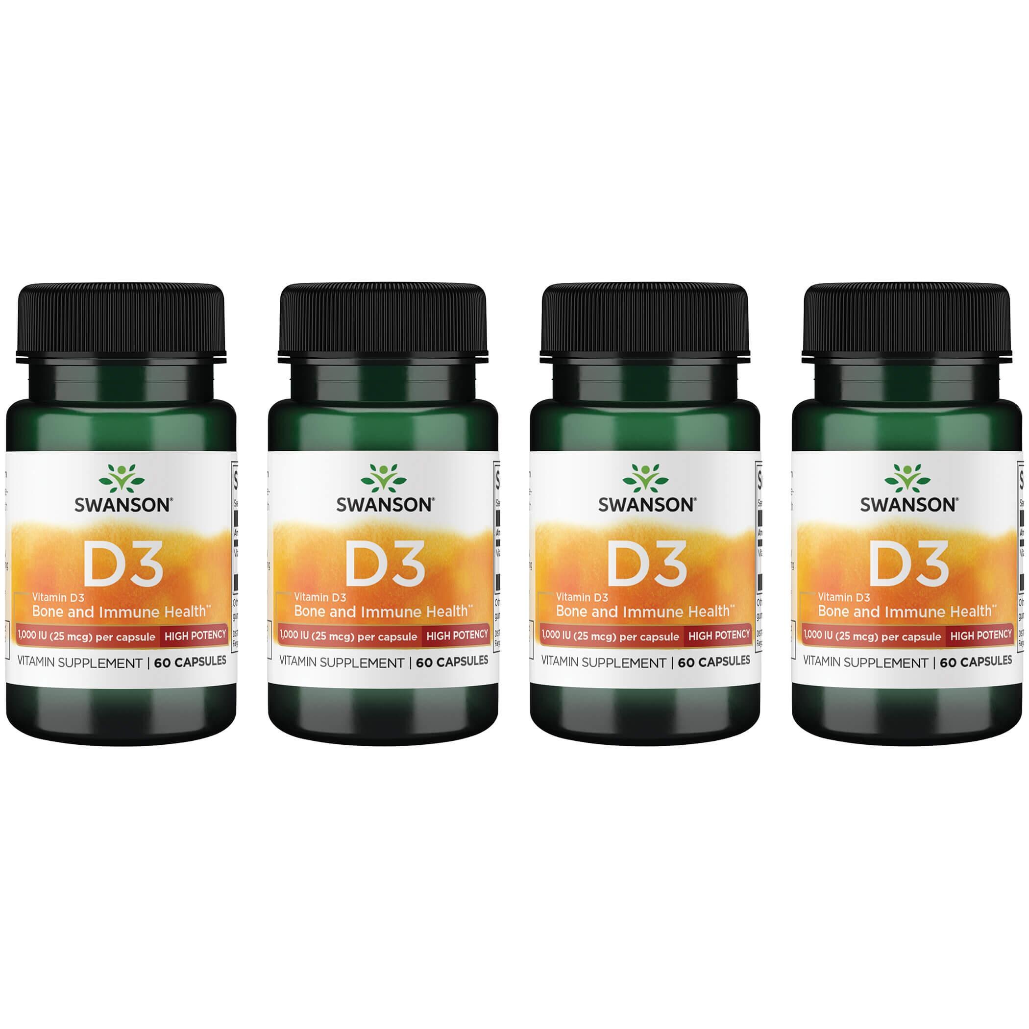 Swanson Premium Vitamin D3 - High Potency 4 Pack 1000 Iu 60 Caps