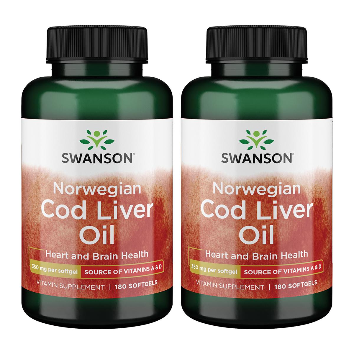 Swanson Premium Norwegian Cod Liver Oil 2 Pack Supplement Vitamin 350 mg 180 Soft Gels