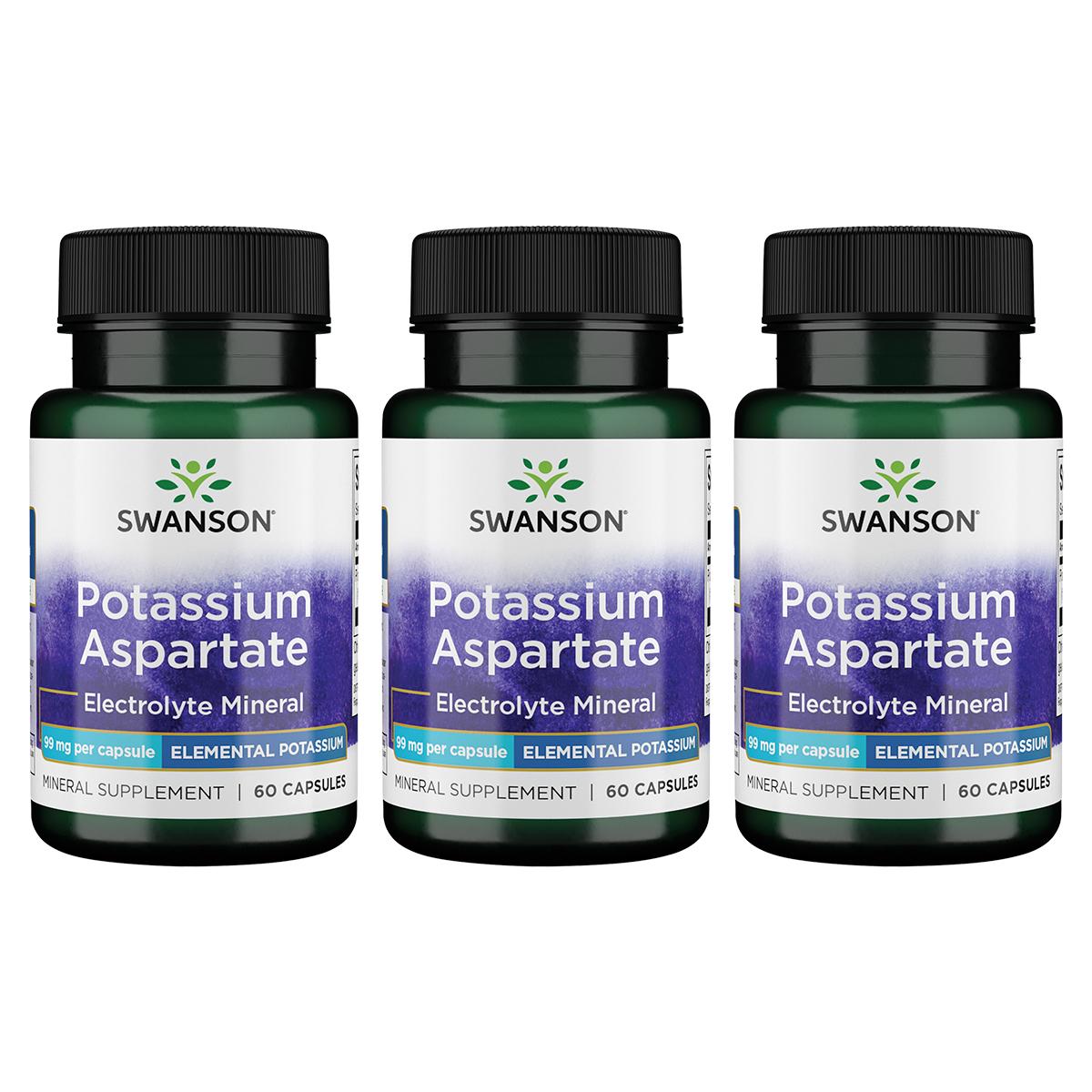 Swanson Premium Potassium Aspartate - Elemental 3 Pack Vitamin 99 mg 60 Caps