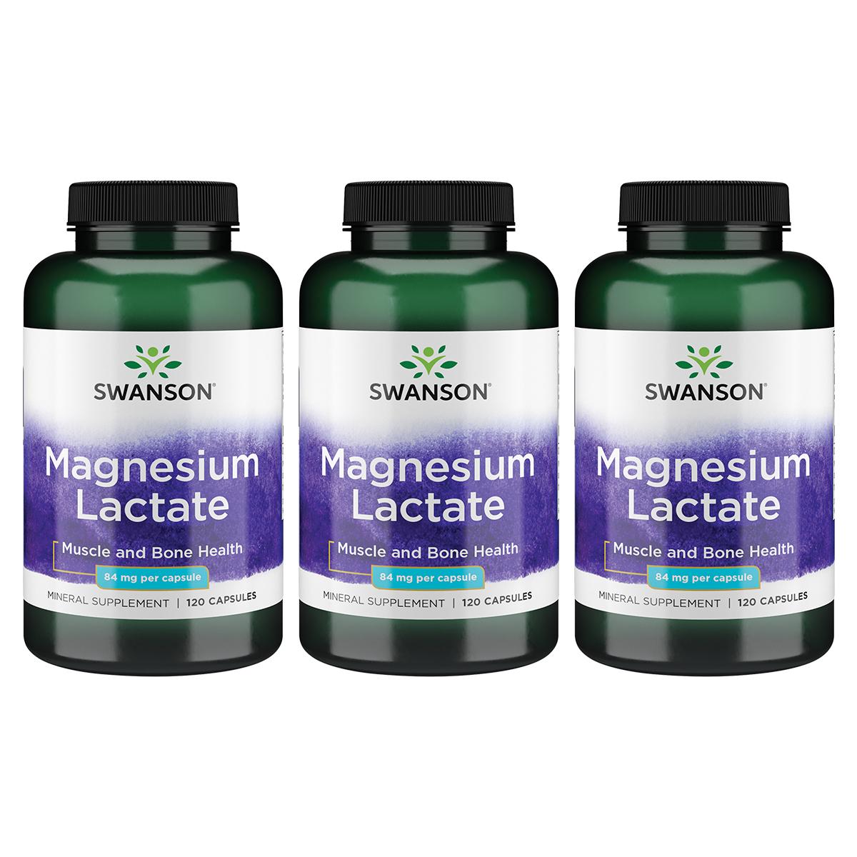 Swanson Premium Magnesium Lactate 3 Pack Vitamin 84 mg 120 Caps