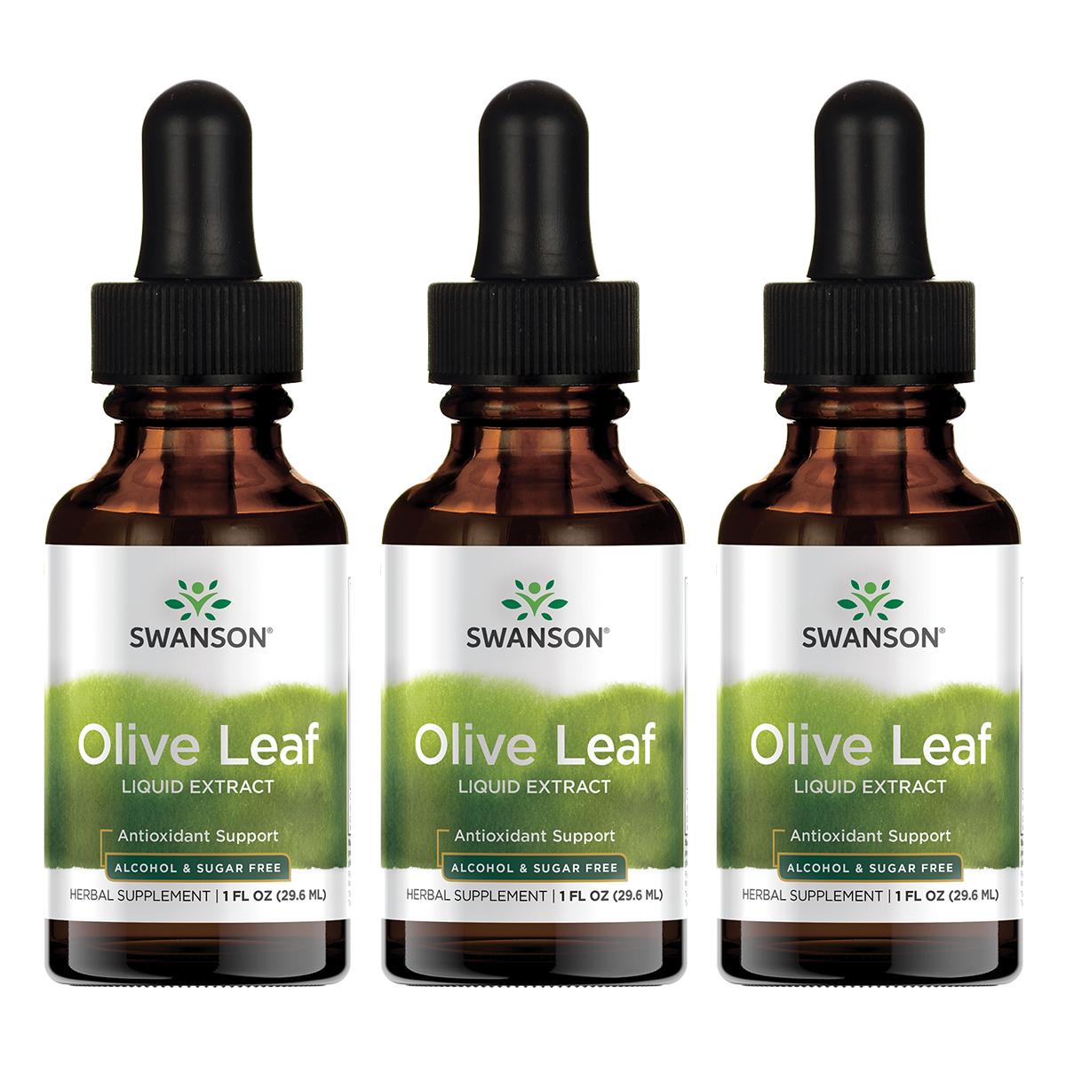 Swanson Premium Olive Leaf Liquid Extract - Alcohol & Sugar Free 3 Pack Vitamin 1.5 G 1 fl oz Liquid