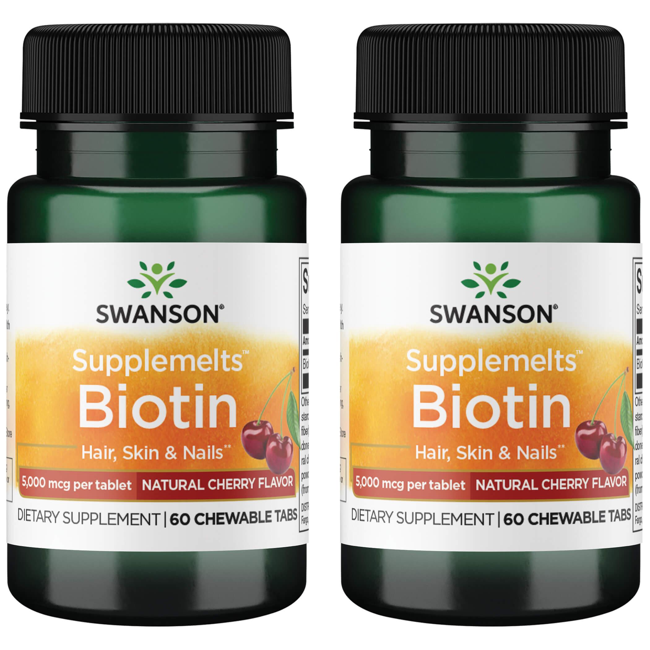 Swanson Premium Supplemelts Biotin - Natural Cherry Flavor 2 Pack Vitamin 5000 mcg 60 Chewables