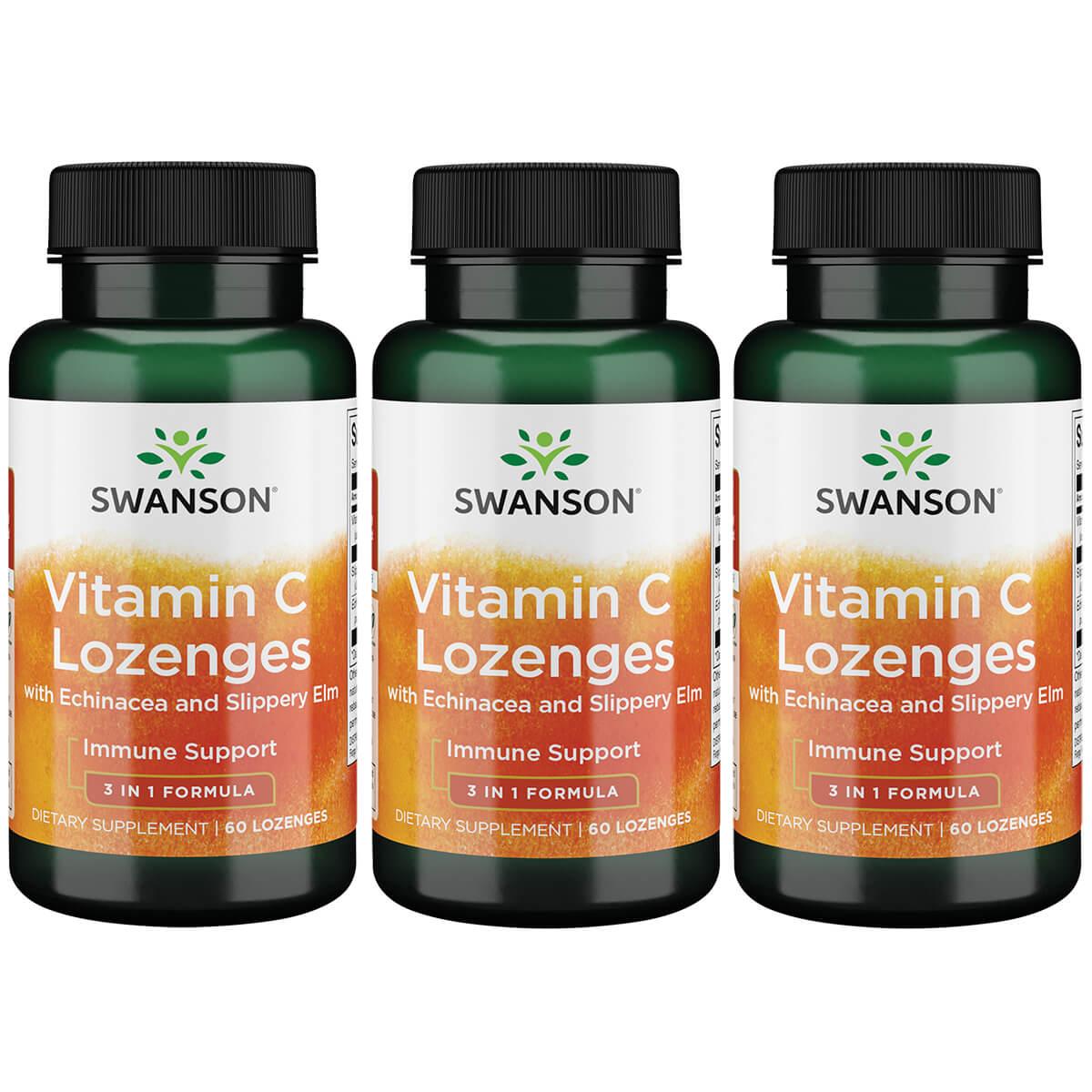 Swanson Premium Vitamin C Lozenges with Echinacea and Slippery Elm 3 Pack 60 Loz