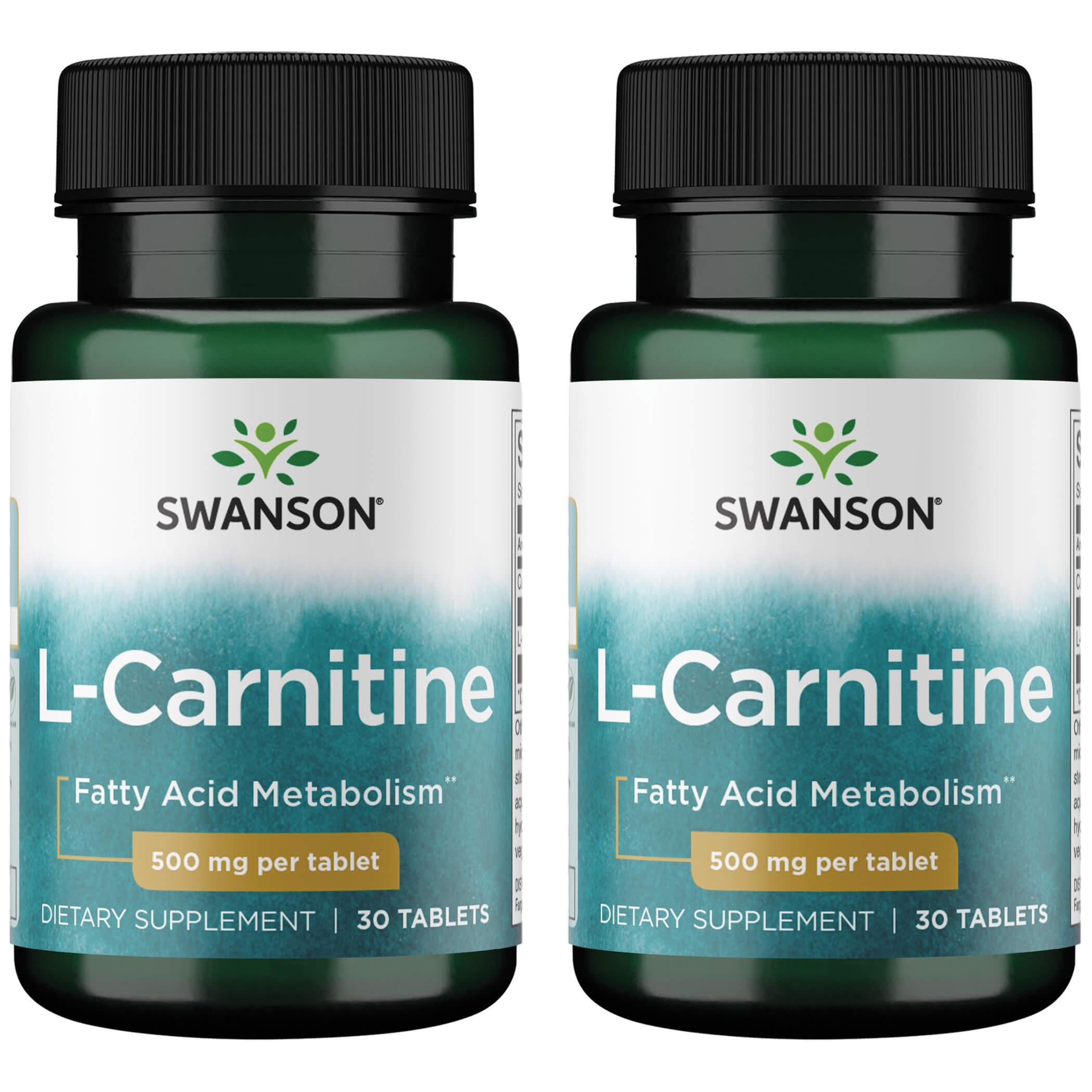 Swanson Premium L-Carnitine 2 Pack Supplement Vitamin 500 mg 30 Tabs Weight Management