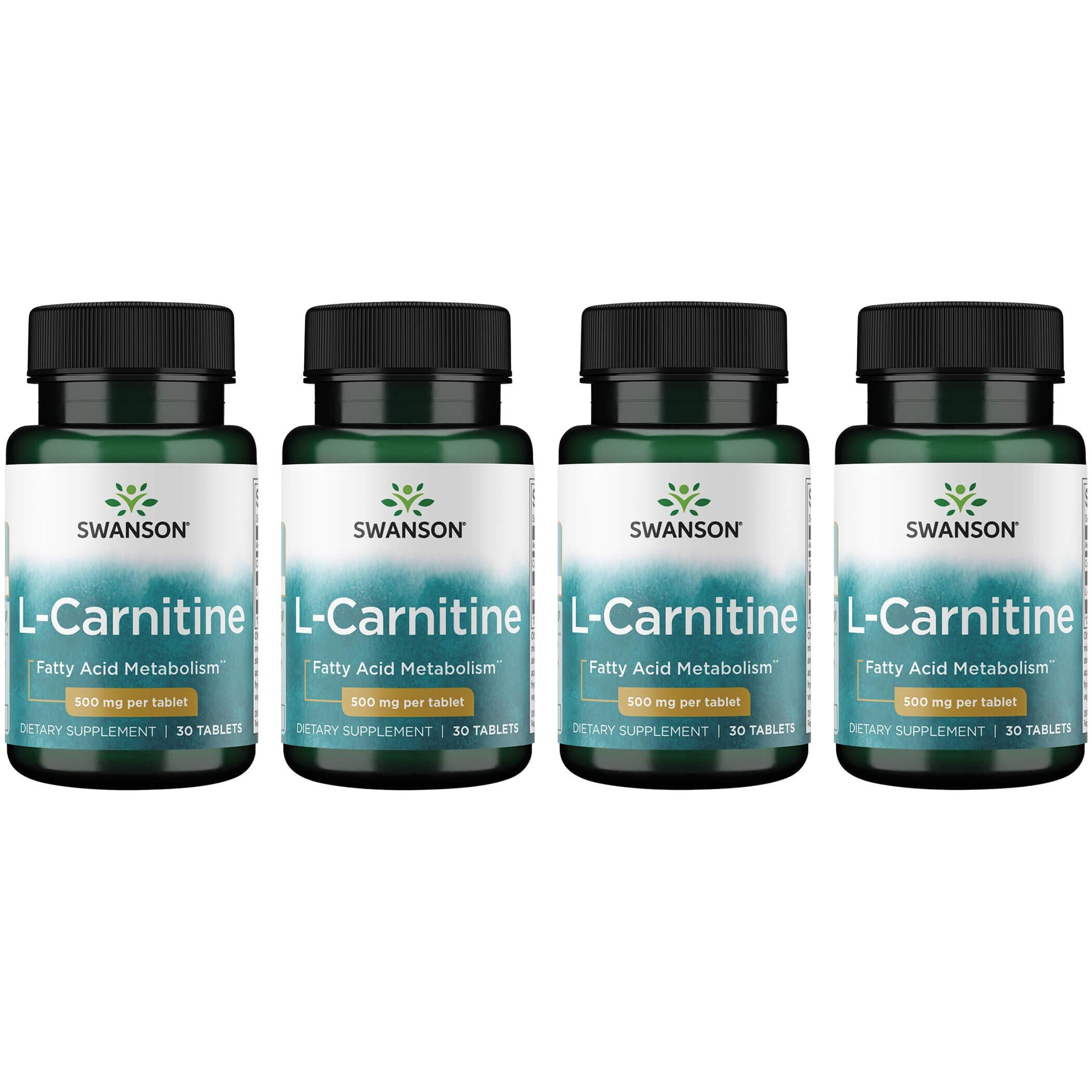 Swanson Premium L-Carnitine 4 Pack Supplement Vitamin 500 mg 30 Tabs Weight Management