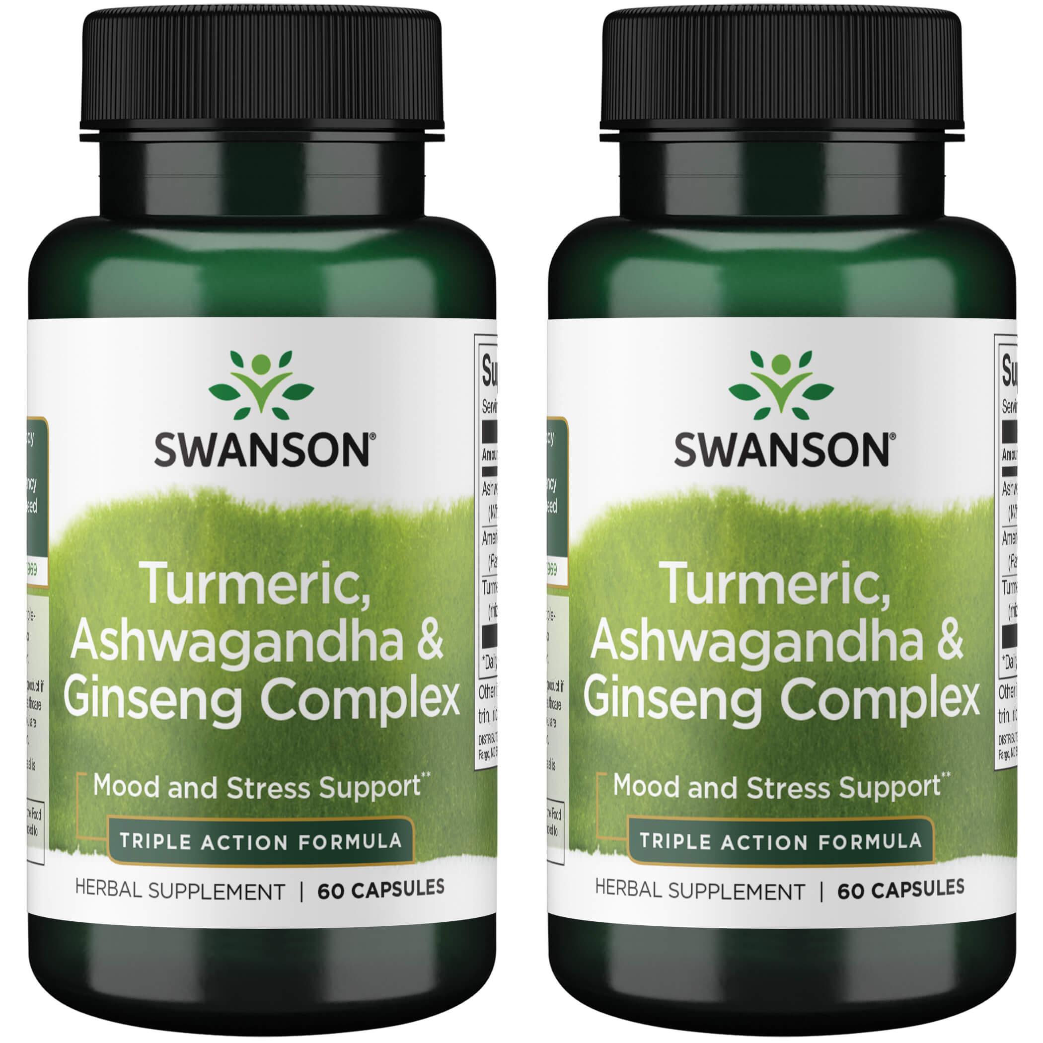 Swanson Premium Turmeric, Ashwagandha & Ginseng Complex 2 Pack Vitamin 60 Caps