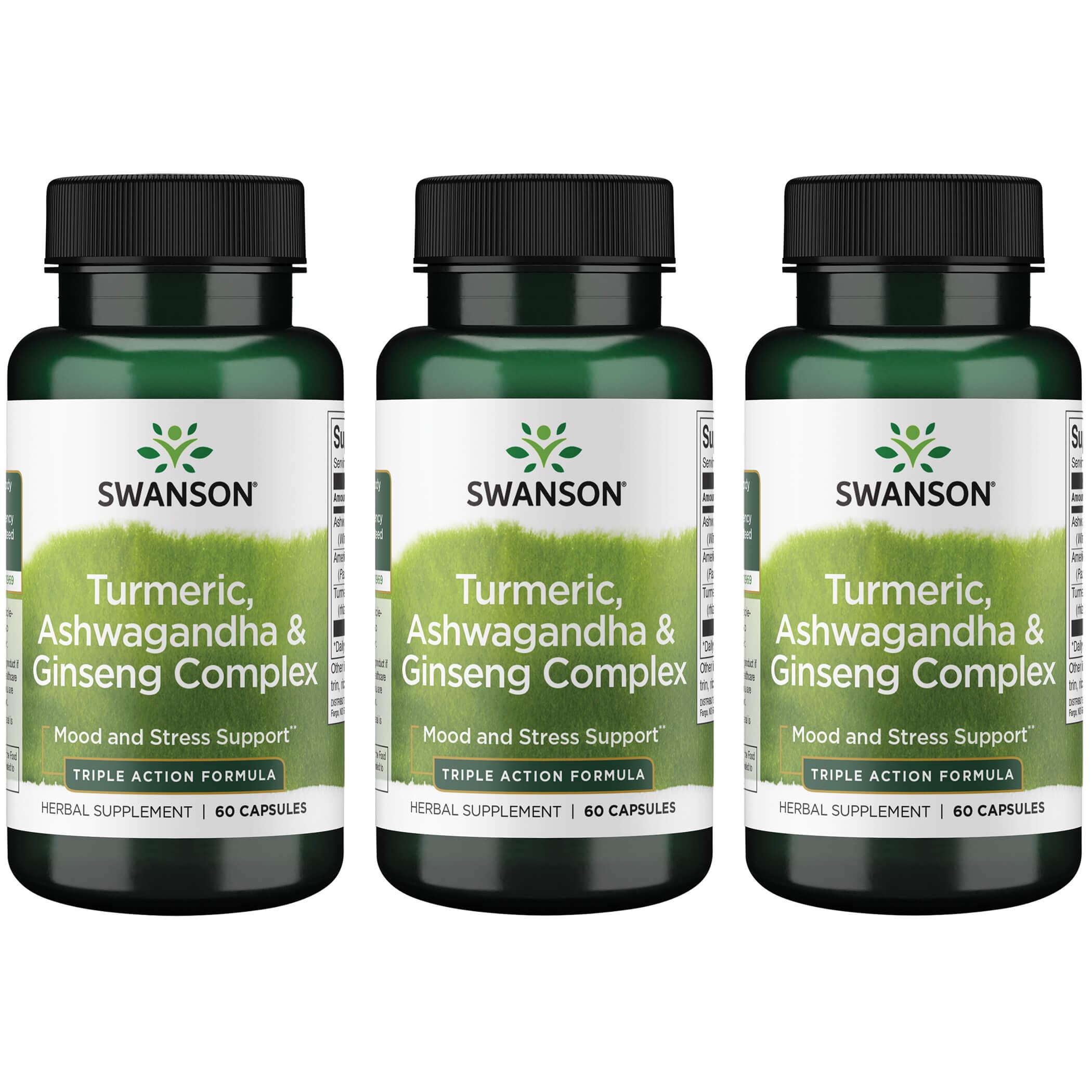 Swanson Premium Turmeric, Ashwagandha & Ginseng Complex 3 Pack Vitamin 60 Caps