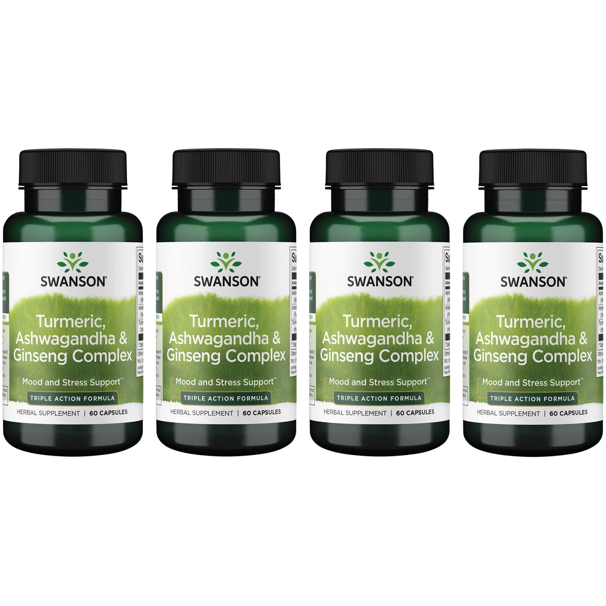 Swanson Premium Turmeric, Ashwagandha & Ginseng Complex 4 Pack Vitamin 60 Caps