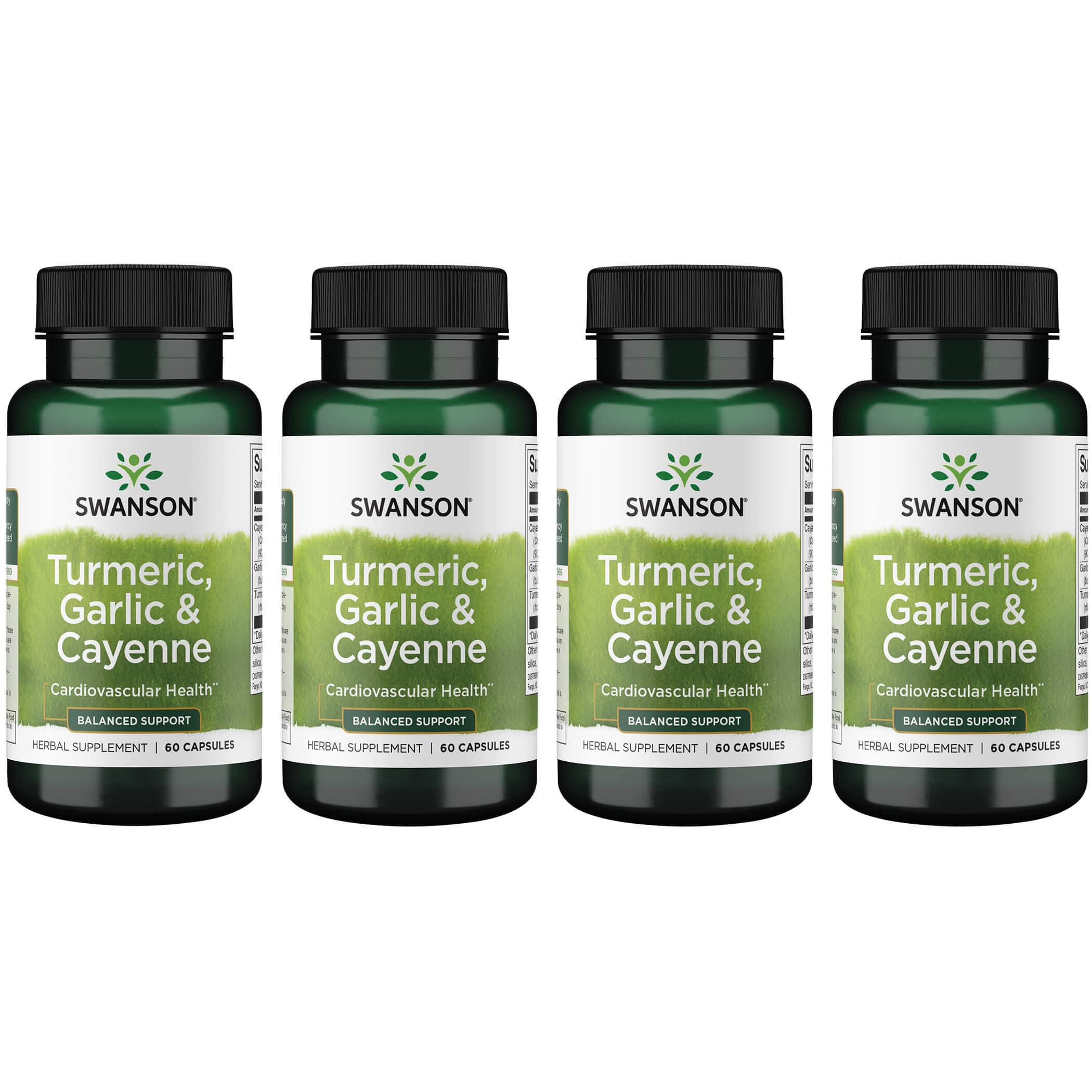 Swanson Premium Turmeric, Garlic & Cayenne - Balanced Support 4 Pack Vitamin 60 Caps