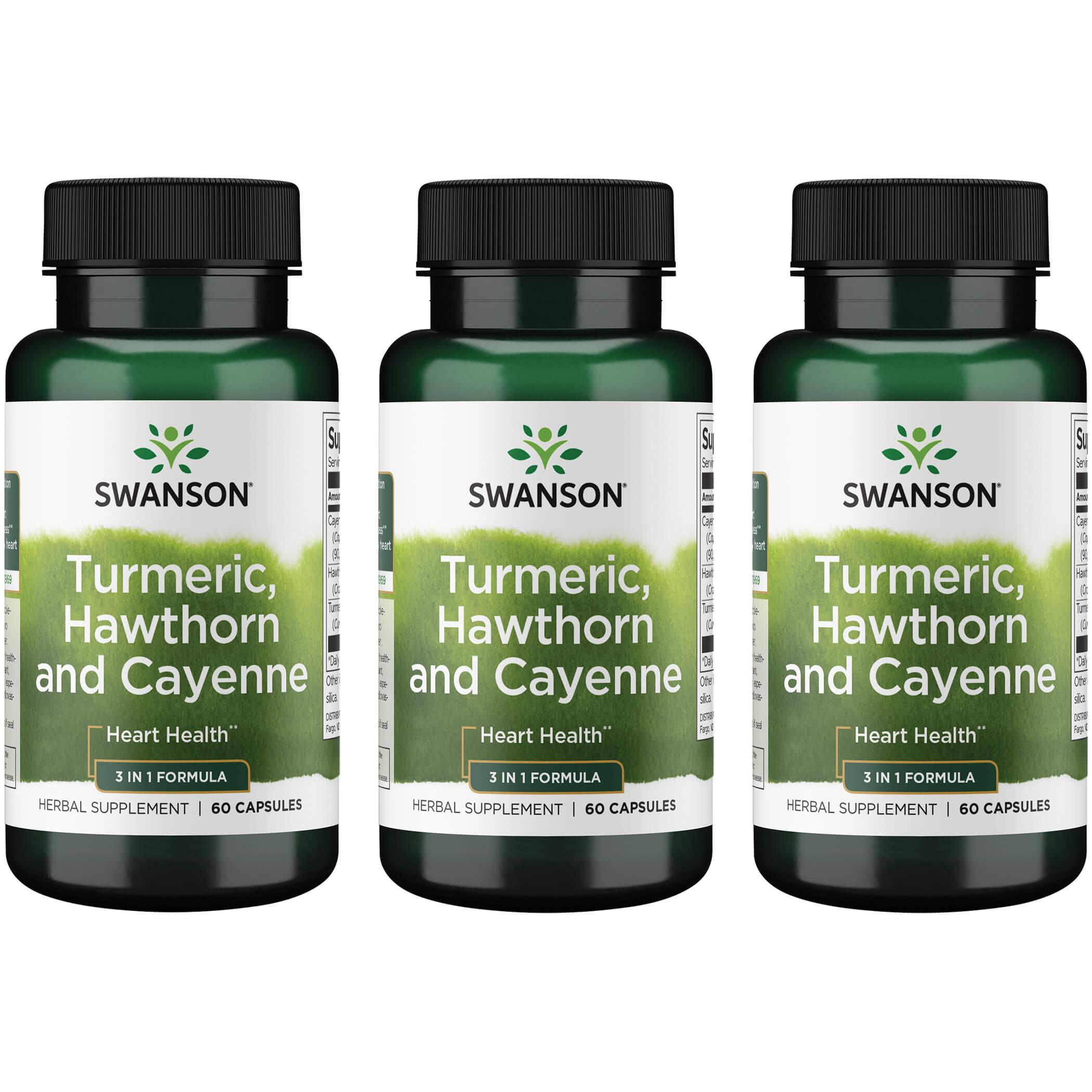 Swanson Premium Turmeric, Hawthorn and Cayenne 3 Pack Vitamin 60 Caps