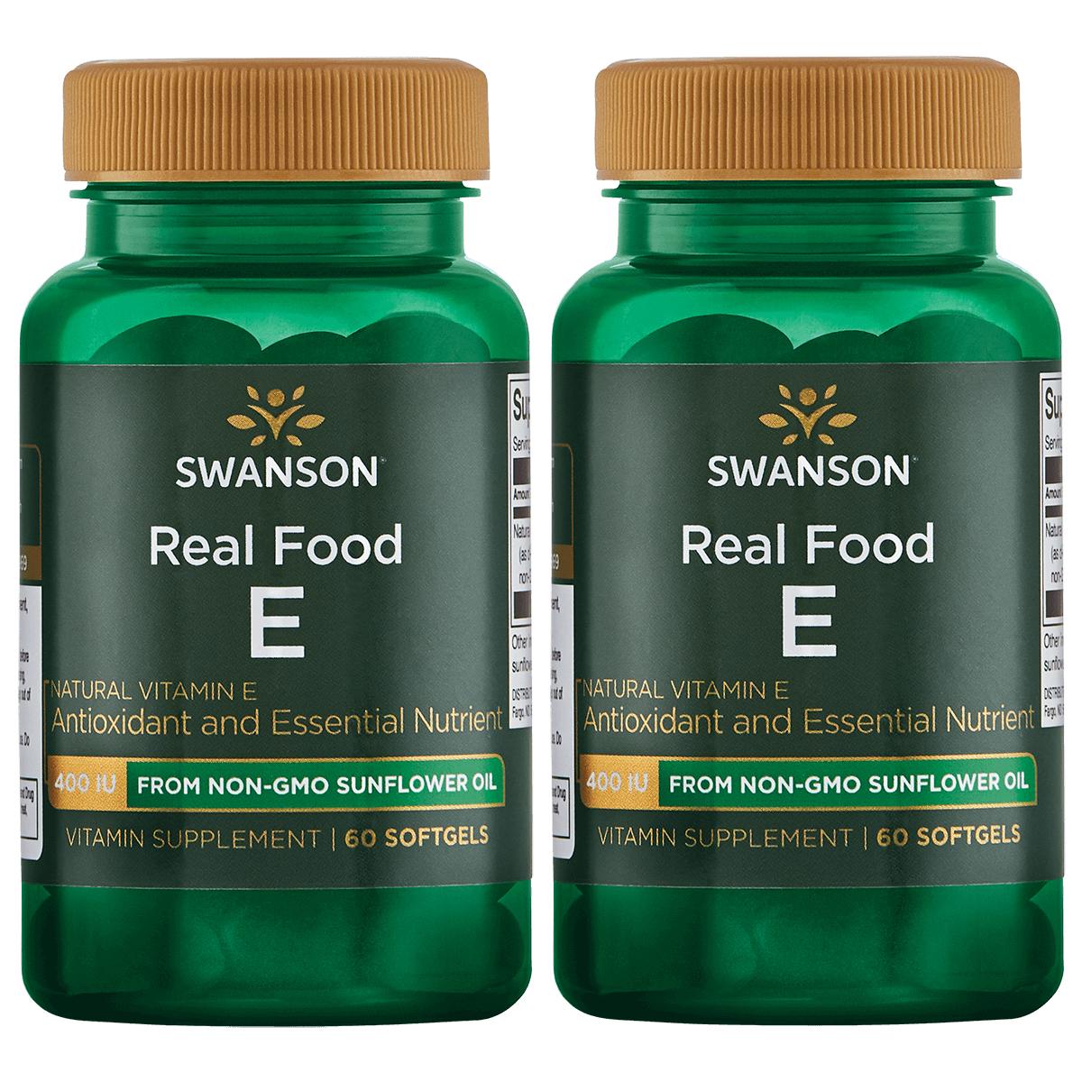 Swanson Premium Real Food E from Non-Gmo Sunflower Oil 2 Pack Vitamin 400 Iu 60 Soft Gels Vitamin E