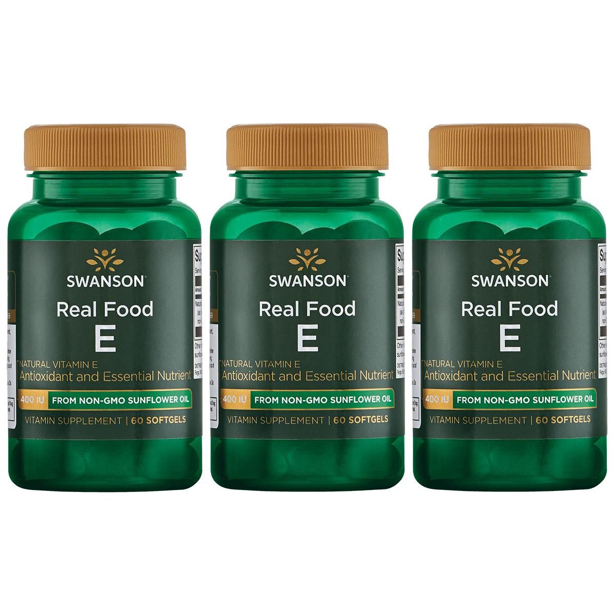 Swanson Premium Real Food E from Non-Gmo Sunflower Oil 3 Pack Vitamin 400 Iu 60 Soft Gels Vitamin E