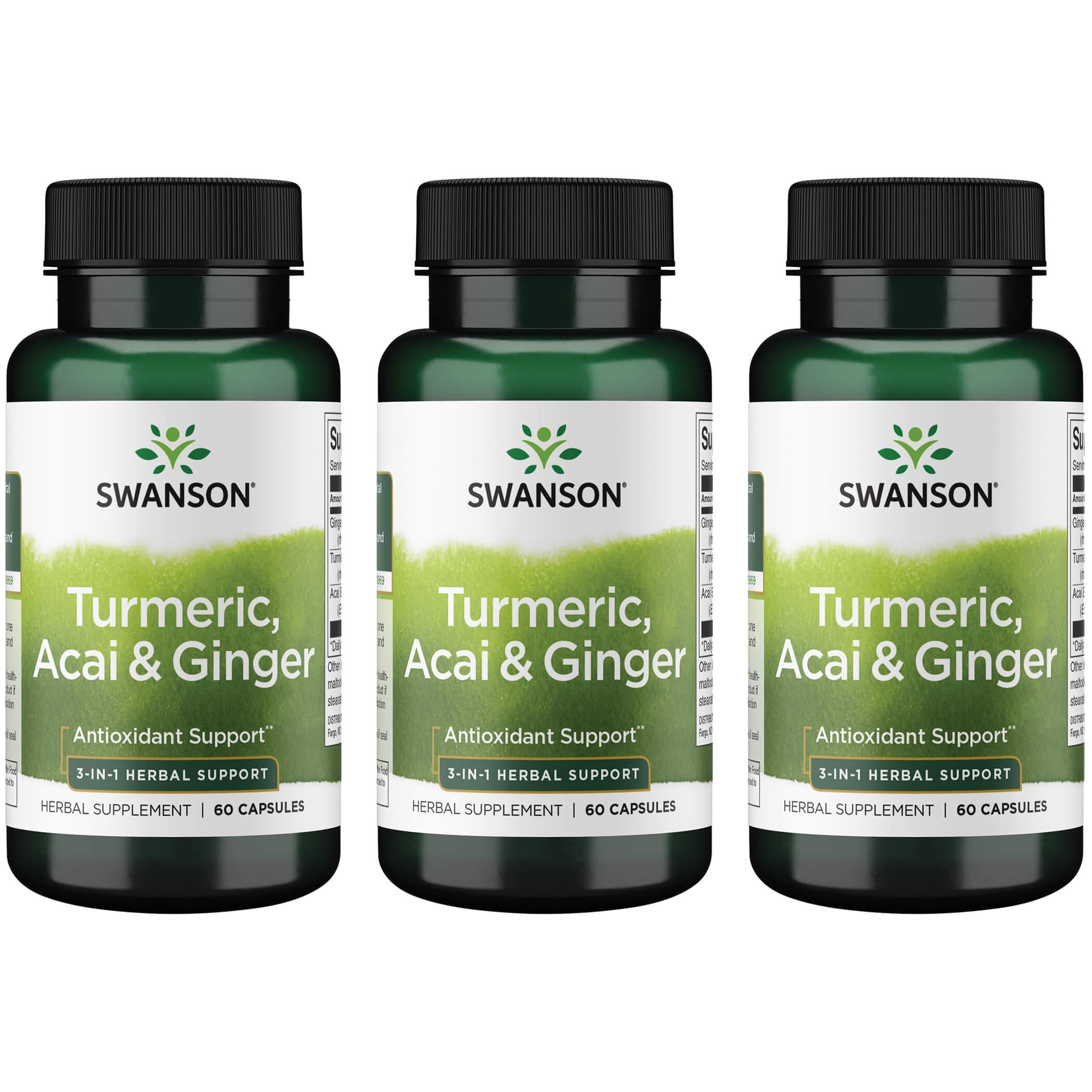 Swanson Premium Turmeric, Acai & Ginger 3 Pack Vitamin 60 Caps
