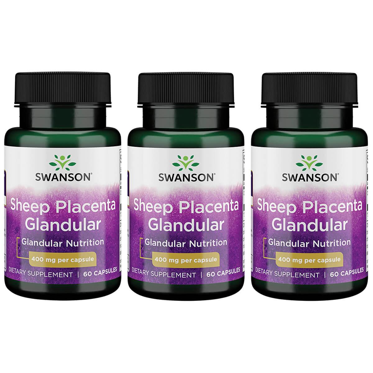 Swanson Premium Sheep Placenta Glandular 3 Pack Vitamin 400 mg 60 Caps