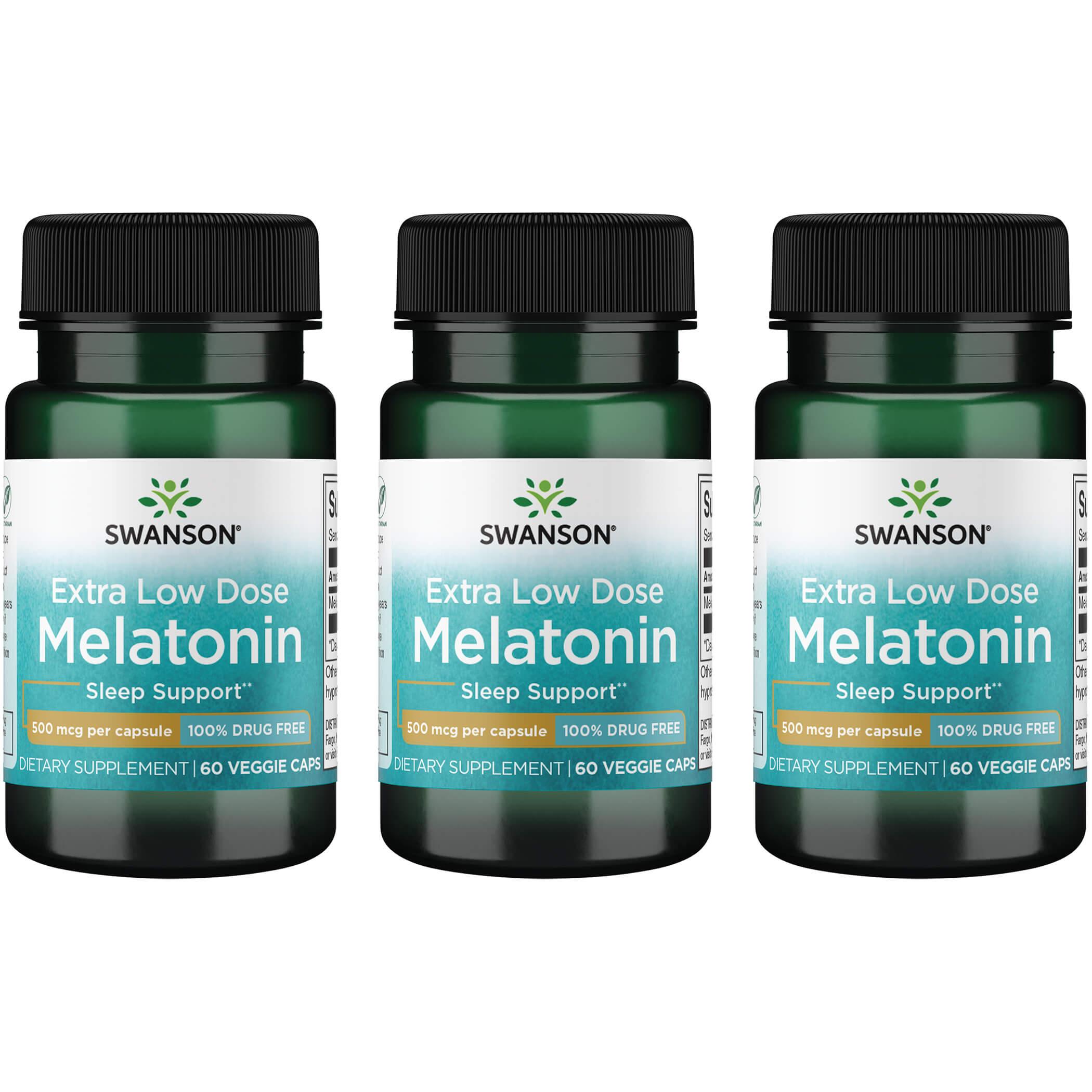Swanson Premium Melatonin 3 Pack Supplement Vitamin 500 mcg 60 Veg Caps