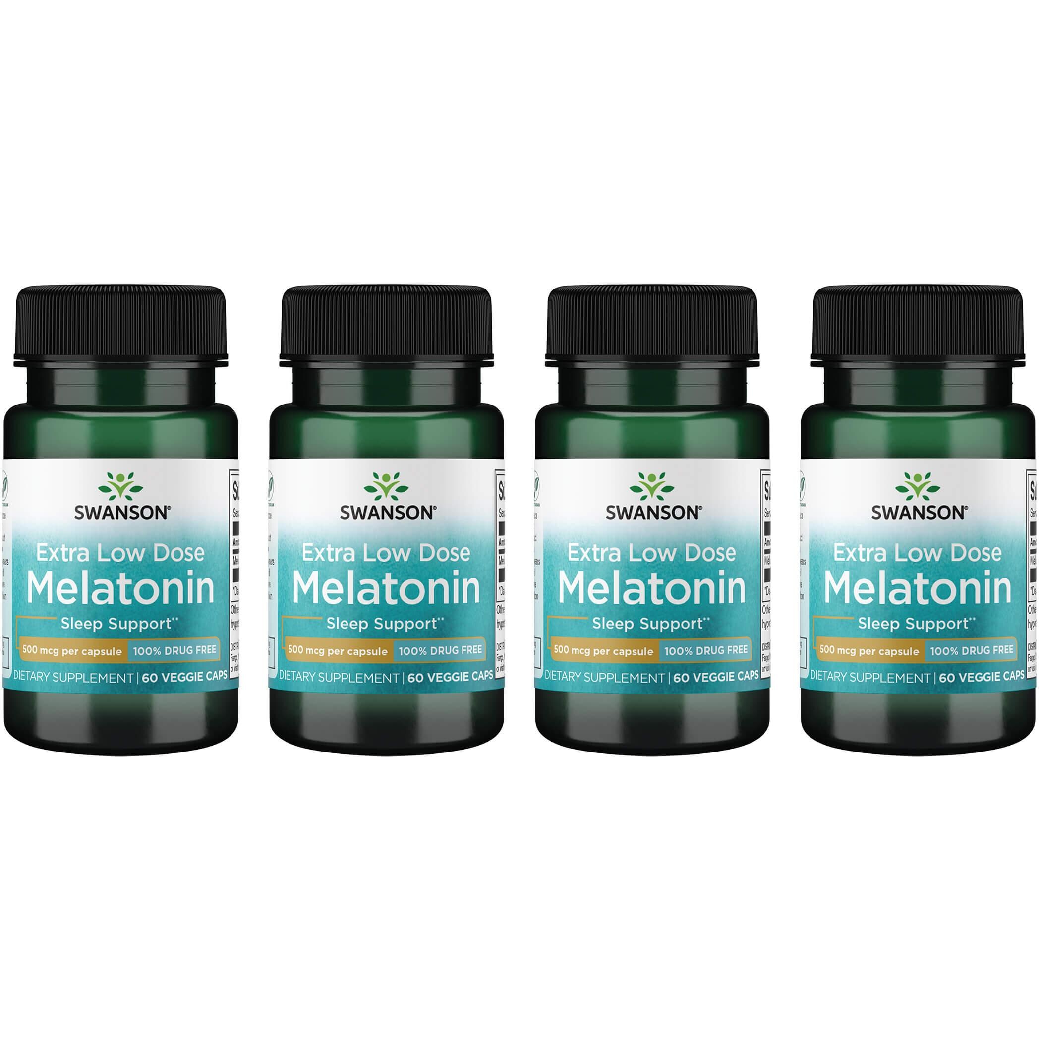 Swanson Premium Melatonin 4 Pack Supplement Vitamin 500 mcg 60 Veg Caps
