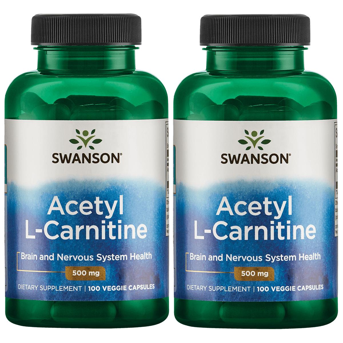 Swanson Premium Acetyl L-Carnitine 2 Pack Supplement Vitamin 500 mg 100 Veg Caps