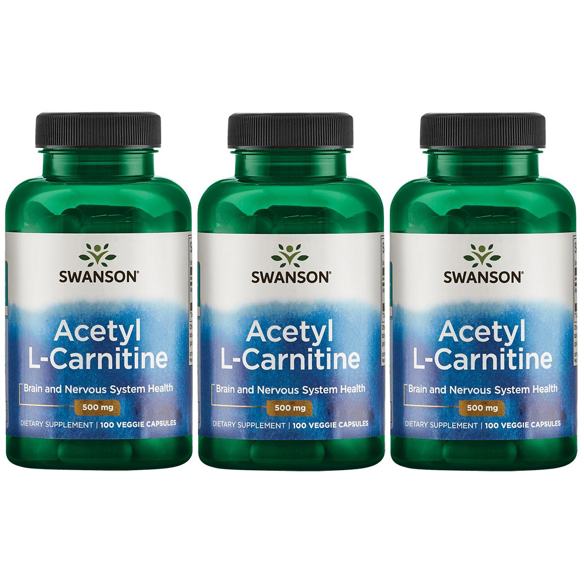 Swanson Premium Acetyl L-Carnitine 3 Pack Supplement Vitamin 500 mg 100 Veg Caps