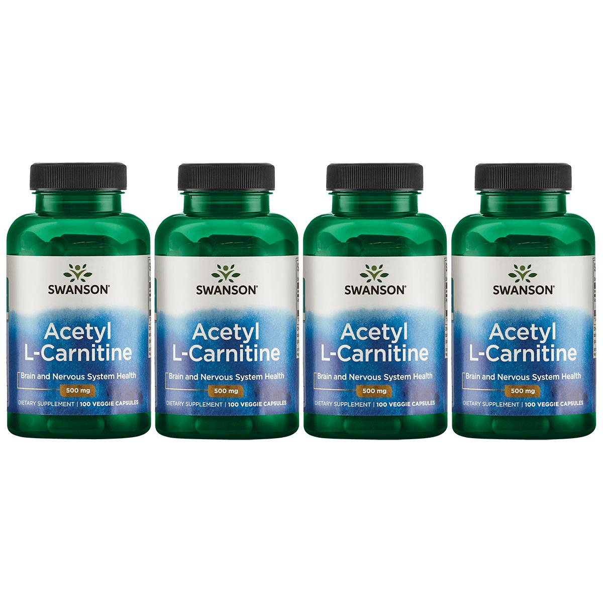 Swanson Premium Acetyl L-Carnitine 4 Pack Supplement Vitamin 500 mg 100 Veg Caps