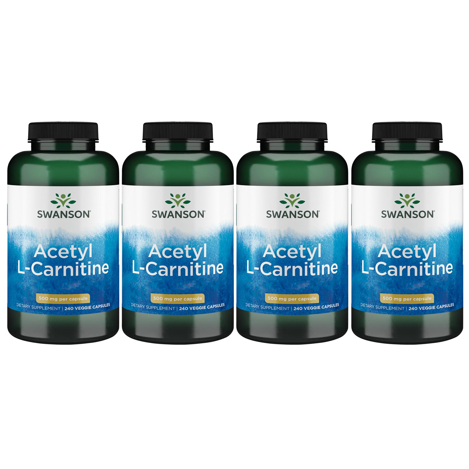 Swanson Premium Acetyl L-Carnitine 4 Pack Supplement Vitamin 500 mg 240 Veg Caps