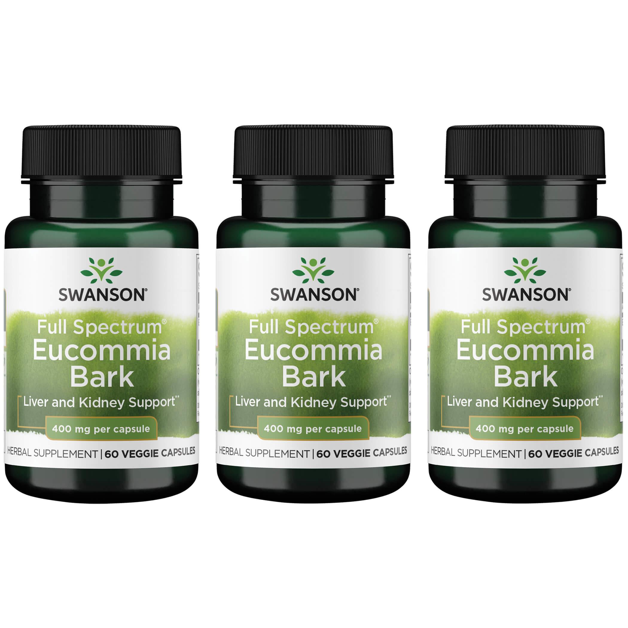 Swanson Premium Full Spectrum Eucommia Bark 3 Pack Vitamin 400 mg 60 Veg Caps