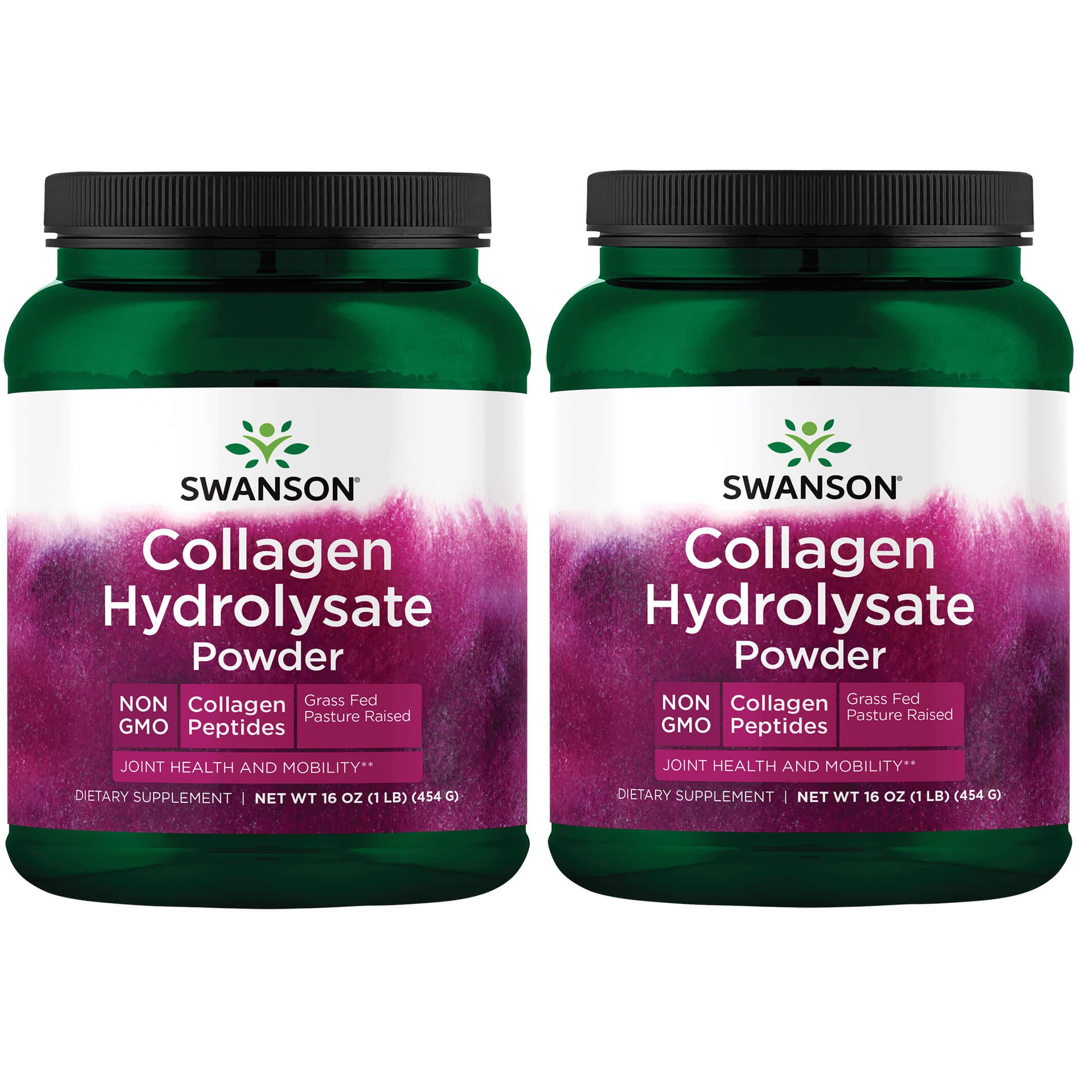 Swanson Premium Collagen Hydrolysate Powder - Peptides 2 Pack 16 oz Powder