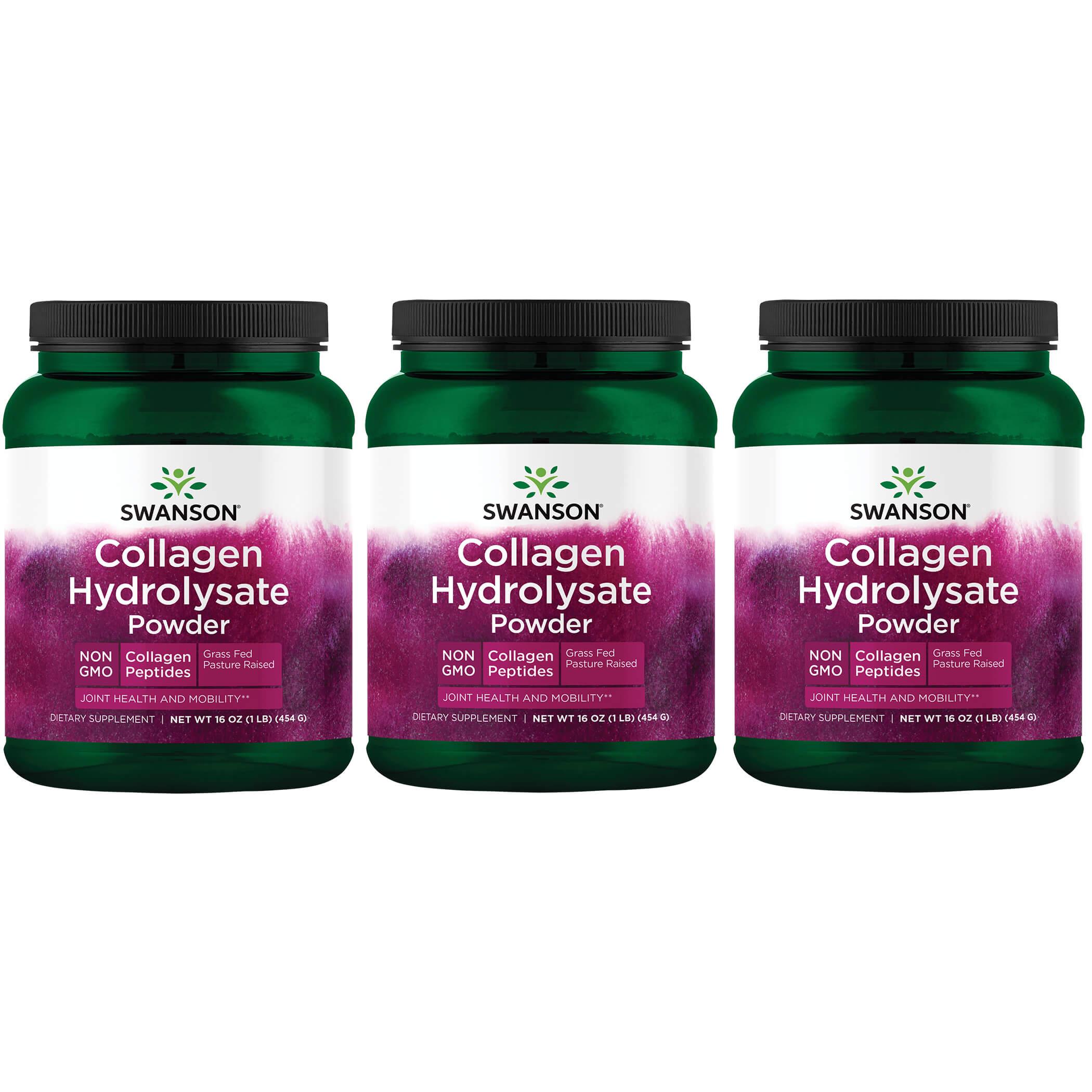 Swanson Premium Collagen Hydrolysate Powder - Peptides 3 Pack 16 oz Powder