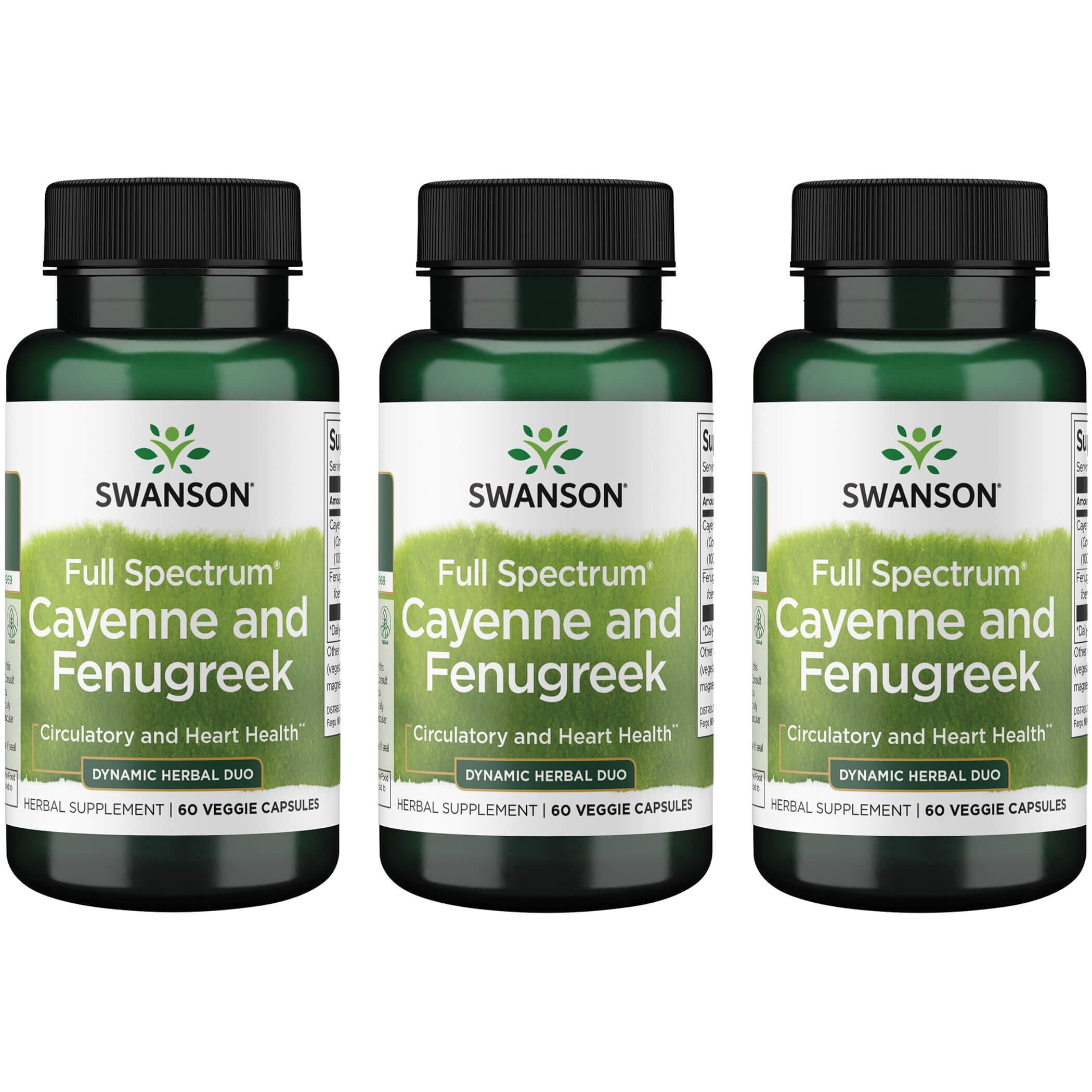 Swanson Premium Full Spectrum Cayenne and Fenugreek 3 Pack Vitamin 60 Veg Caps Weight Management