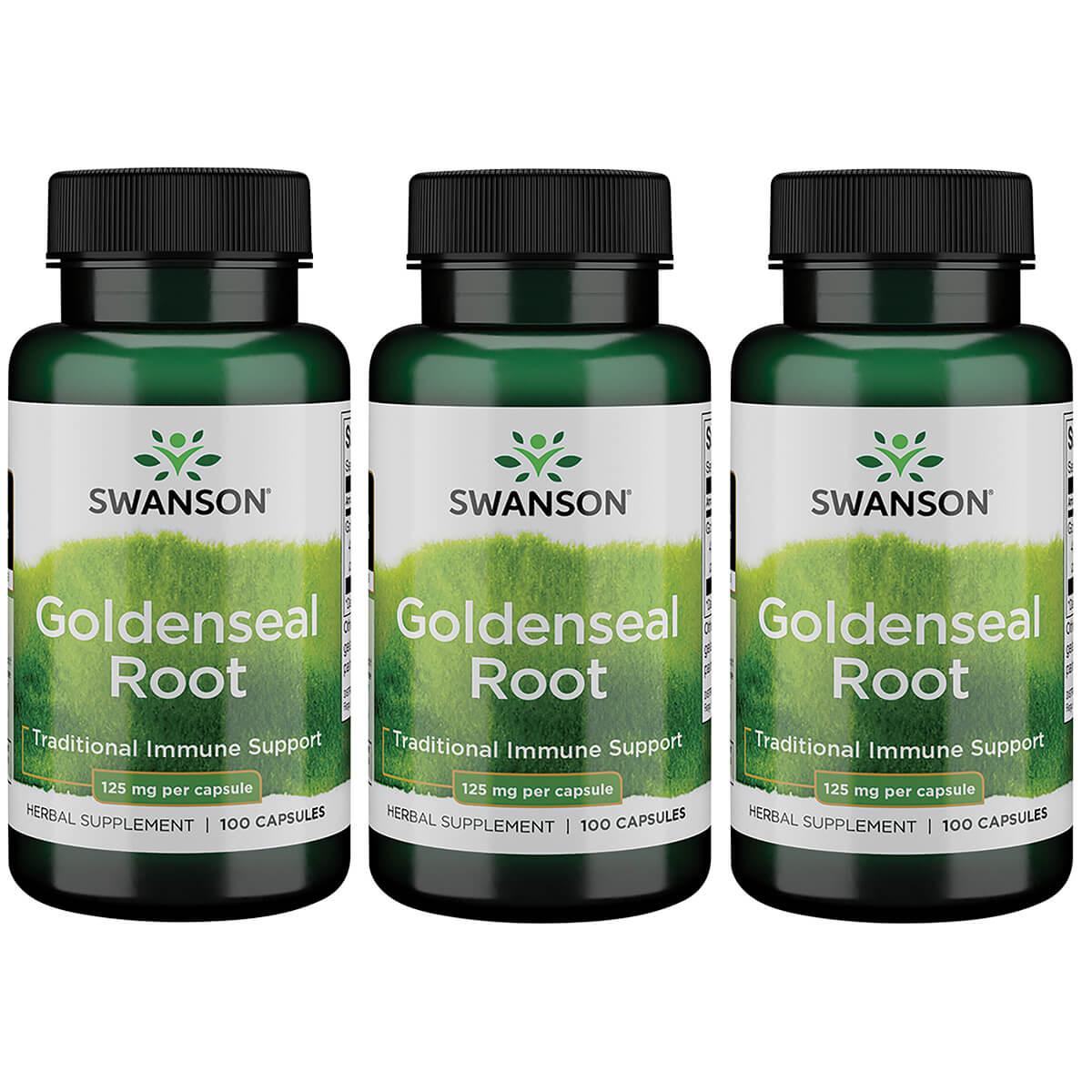 Swanson Premium Goldenseal Root 3 Pack Vitamin 125 mg 100 Caps Herbs and Supplements