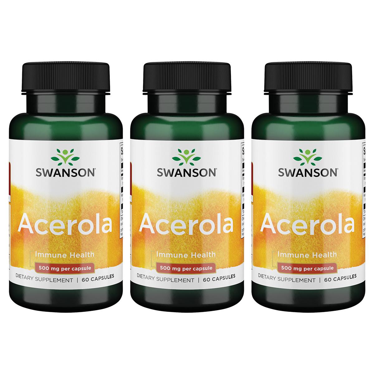Swanson Premium Acerola 3 Pack Vitamin 500 mg 60 Caps Vitamin C