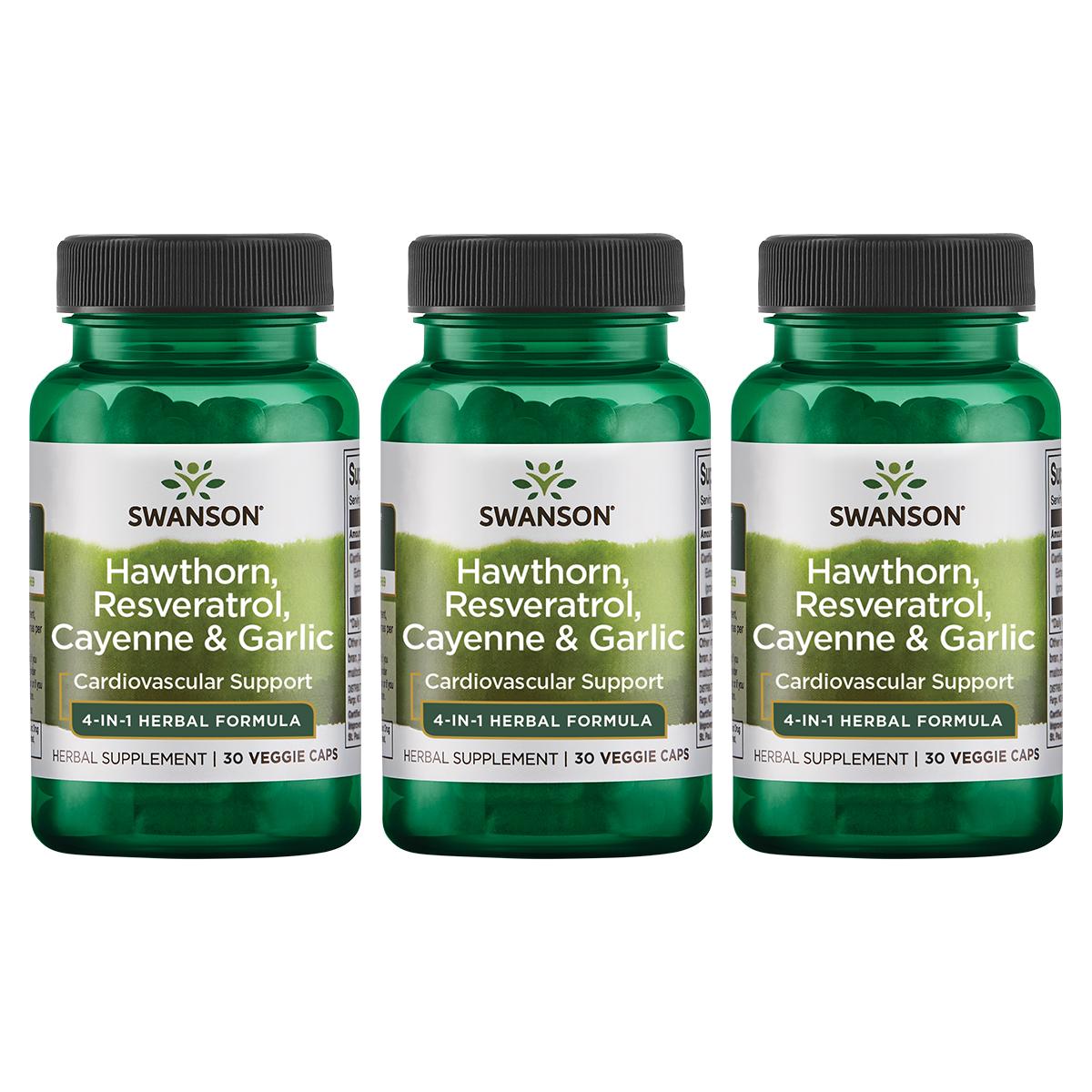 Swanson Premium Hawthorn, Resveratrol, Cayenne & Garlic 3 Pack Vitamin 30 Veg Caps