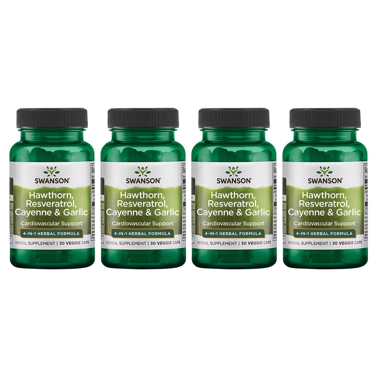 Swanson Premium Hawthorn, Resveratrol, Cayenne & Garlic 4 Pack Vitamin 30 Veg Caps