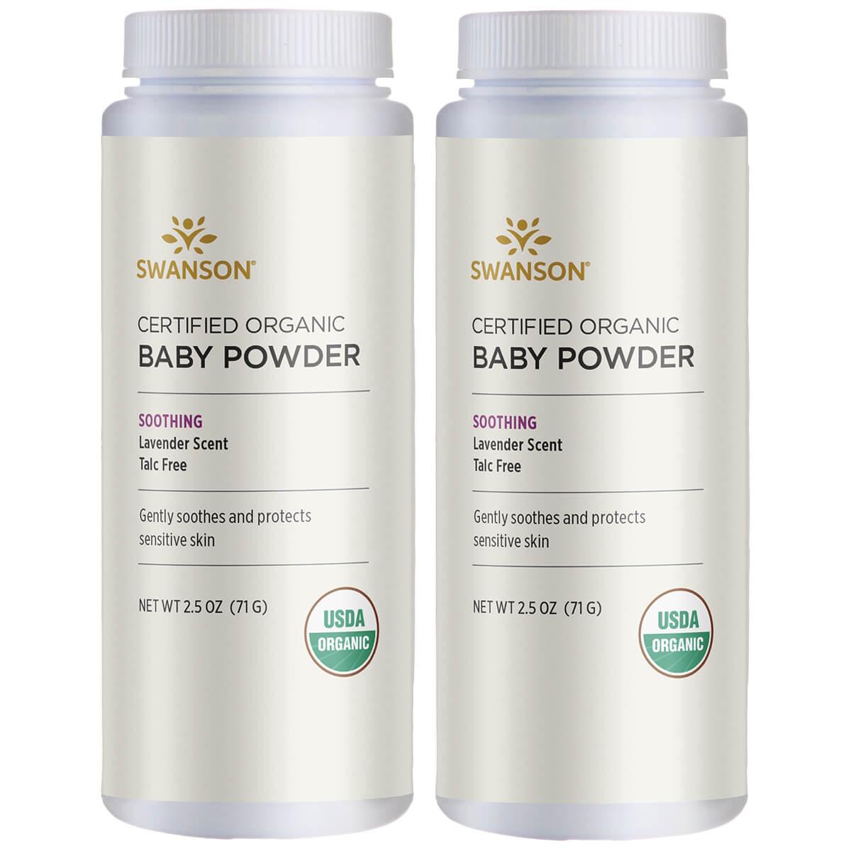 Swanson Premium Certified Organic Baby Powder Talc Free - Lavender Scent 2 Pack 2.5 oz Powder
