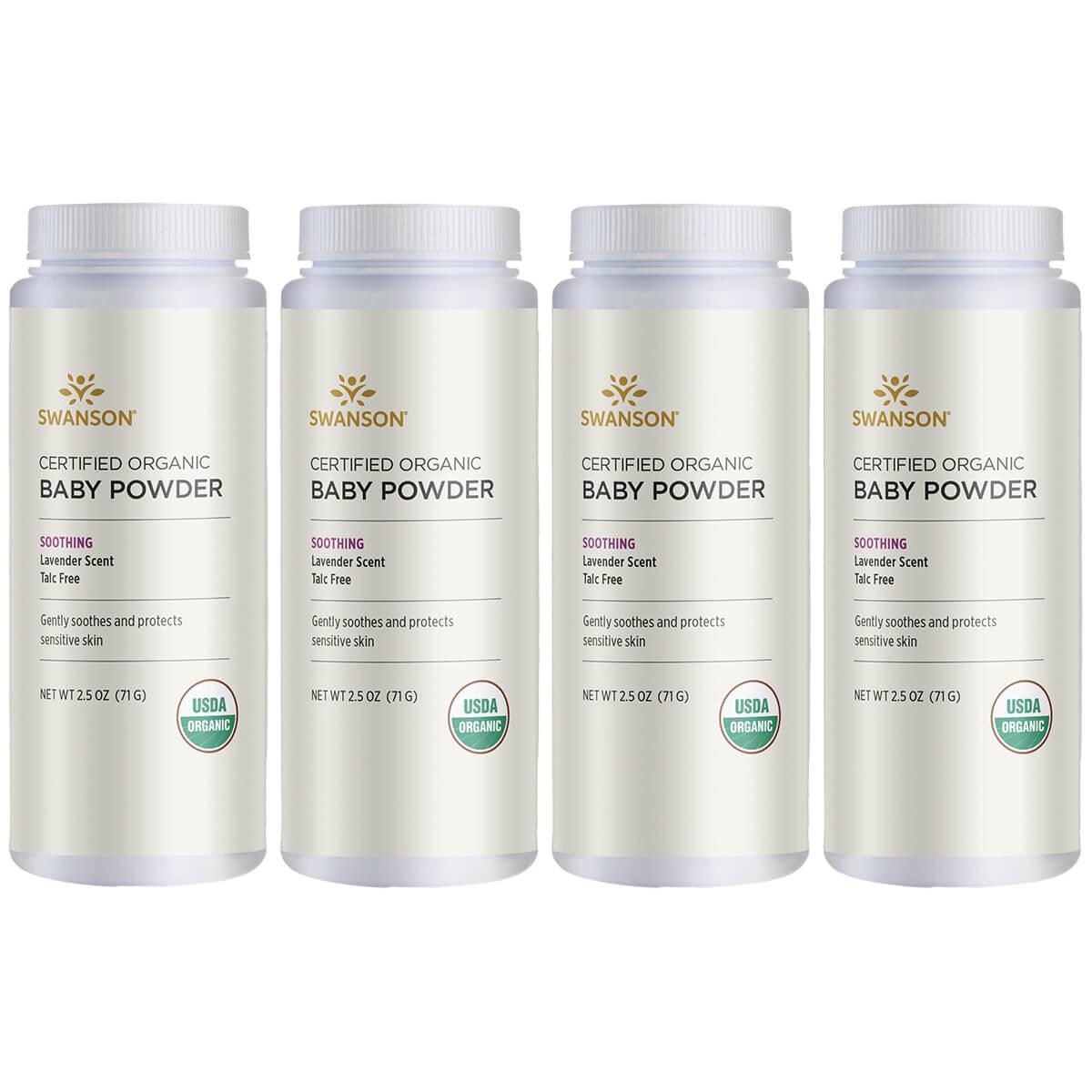 Swanson Premium Certified Organic Baby Powder Talc Free - Lavender Scent 4 Pack 2.5 oz Powder