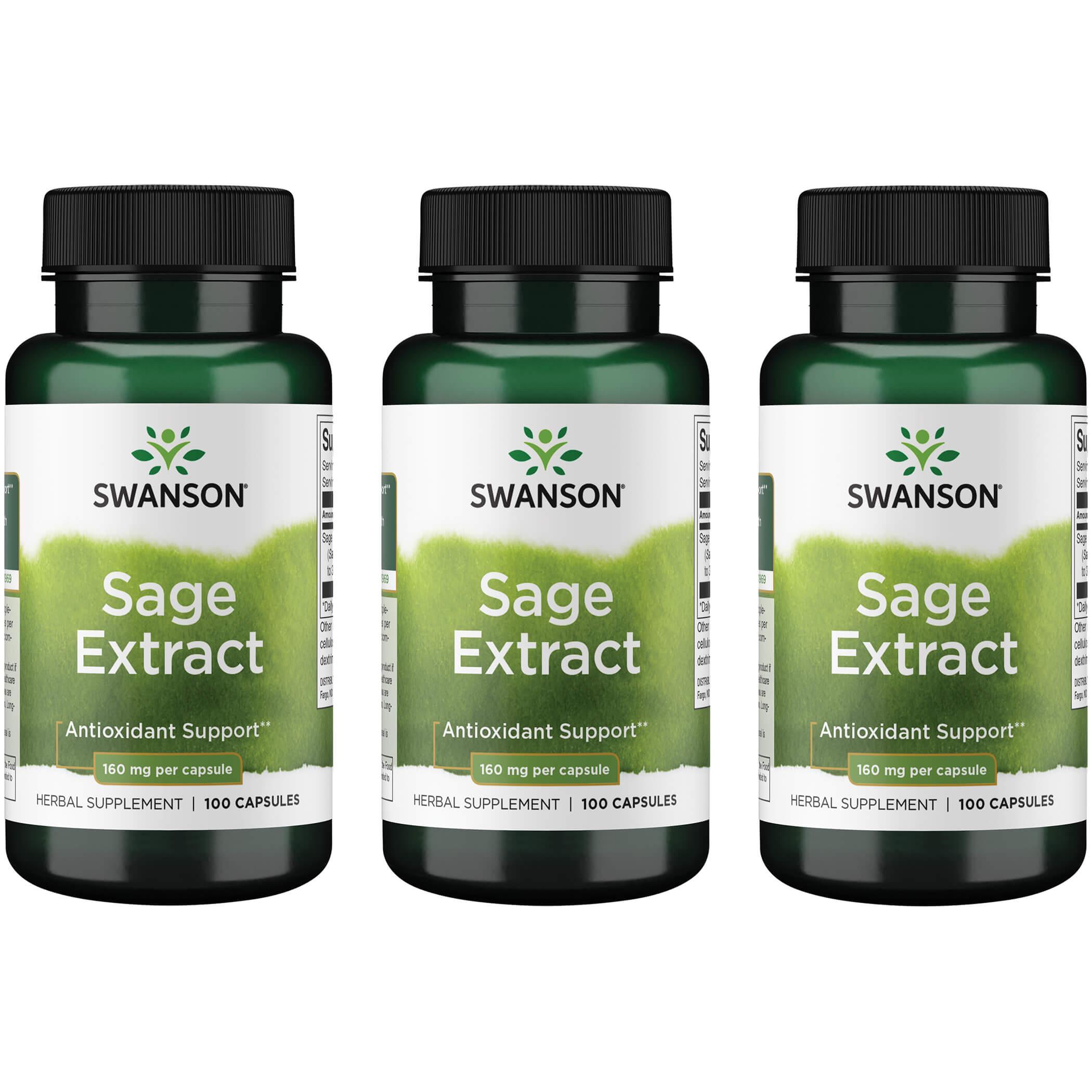 Swanson Premium Sage Extract 3 Pack Vitamin 160 mg 100 Caps