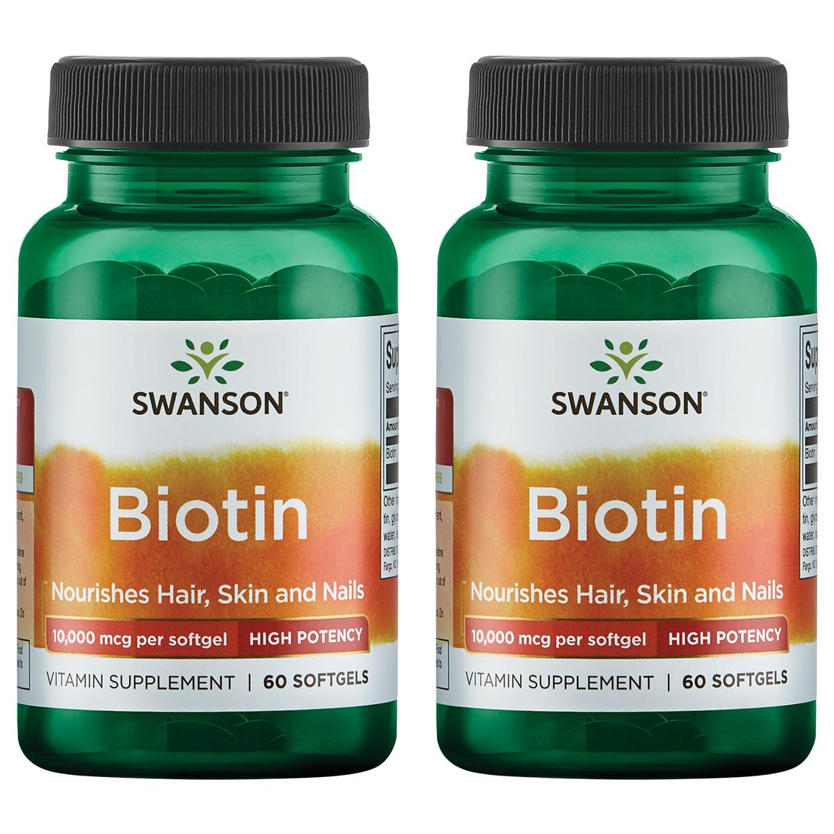 Swanson Premium Biotin - High Potency 2 Pack Vitamin 10000 mcg 60 Soft Gels