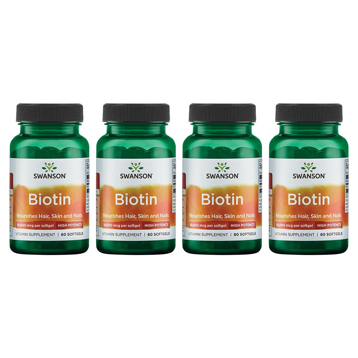 Swanson Premium Biotin - High Potency 4 Pack Vitamin 10000 mcg 60 Soft Gels