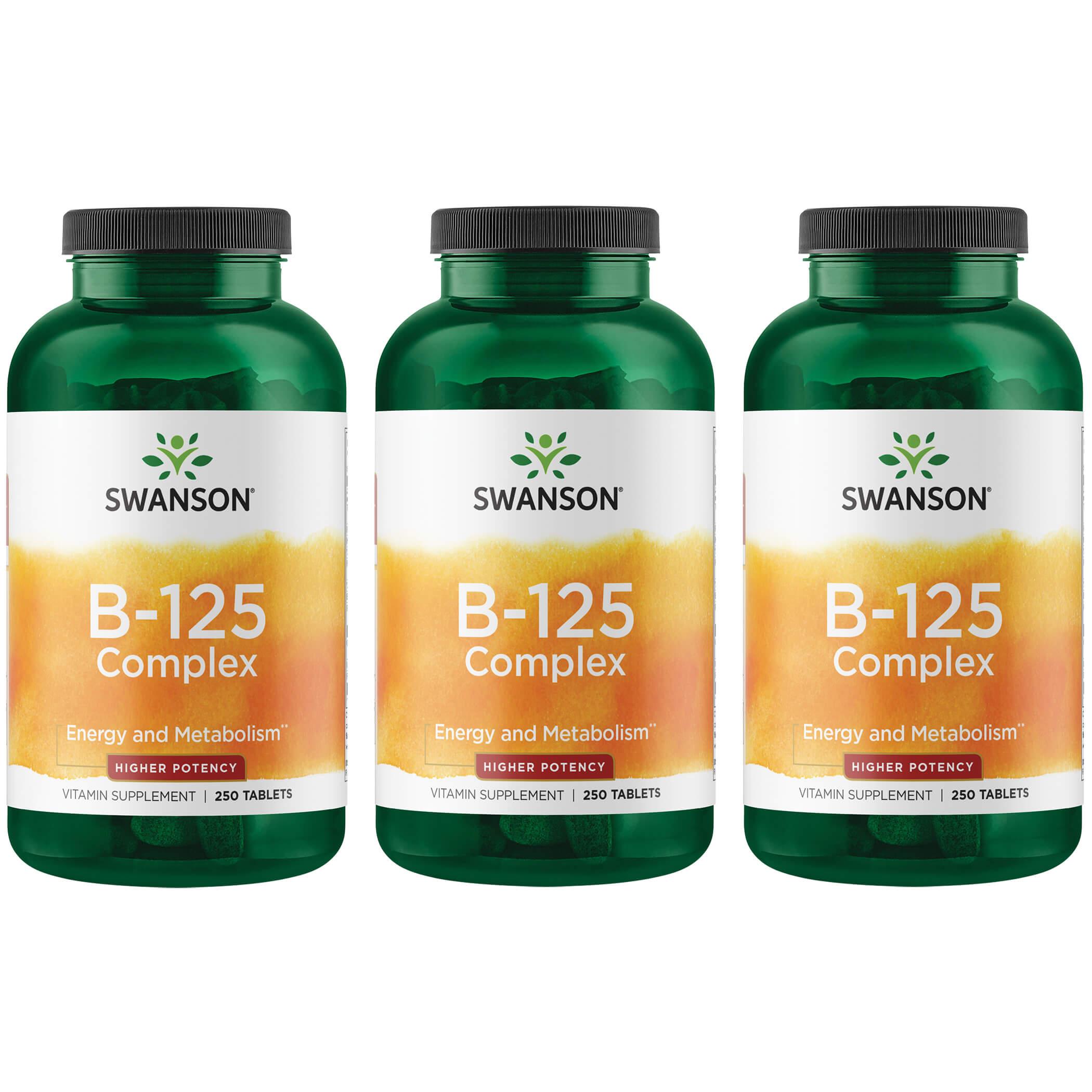 Swanson Premium Vitamin B-125 Complex - Higher Potency 3 Pack 250 Tabs Vitamin C