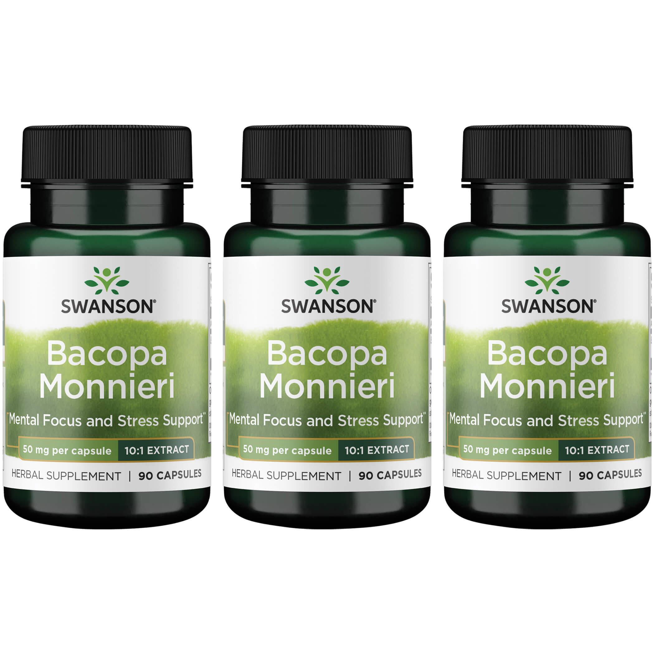 Swanson Premium Bacopa Monnieri - 10:1 Extract 3 Pack Vitamin 50 mg 90 Caps