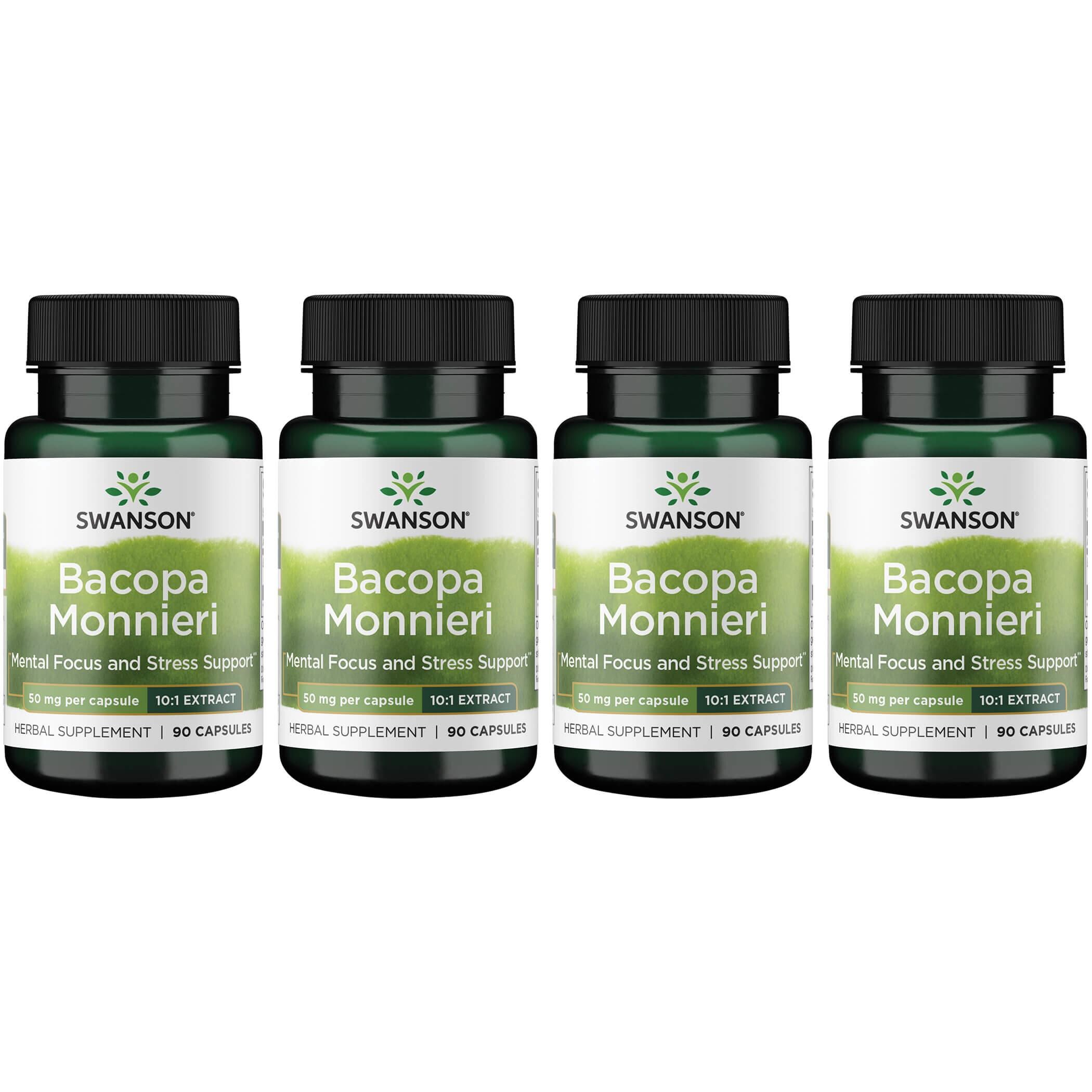 Swanson Premium Bacopa Monnieri - 10:1 Extract 4 Pack Vitamin 50 mg 90 Caps