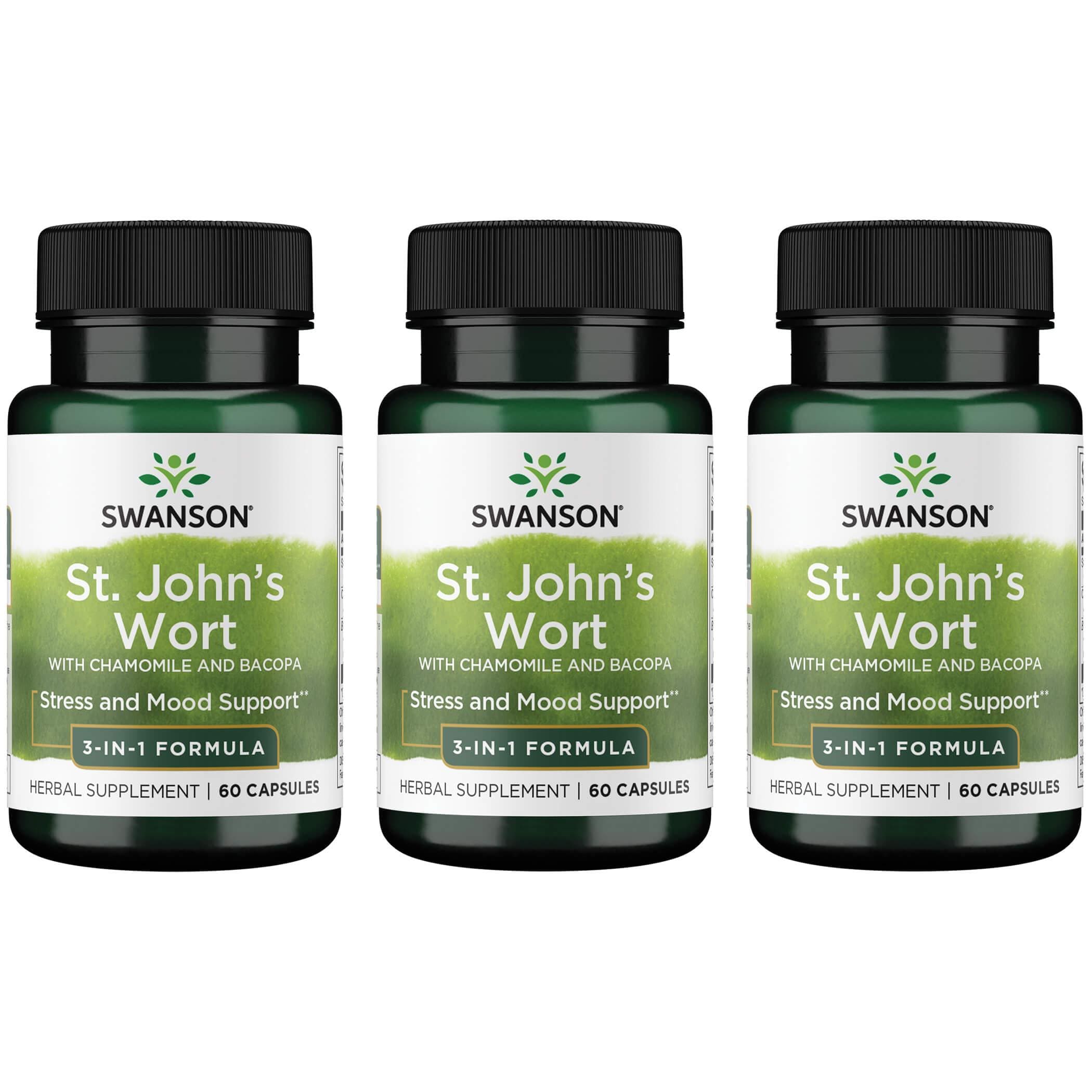 Swanson Premium St. Johns Wort with Chamomile and Bacopa - 3 in 1 Formula Pack Vitamin 60 Caps