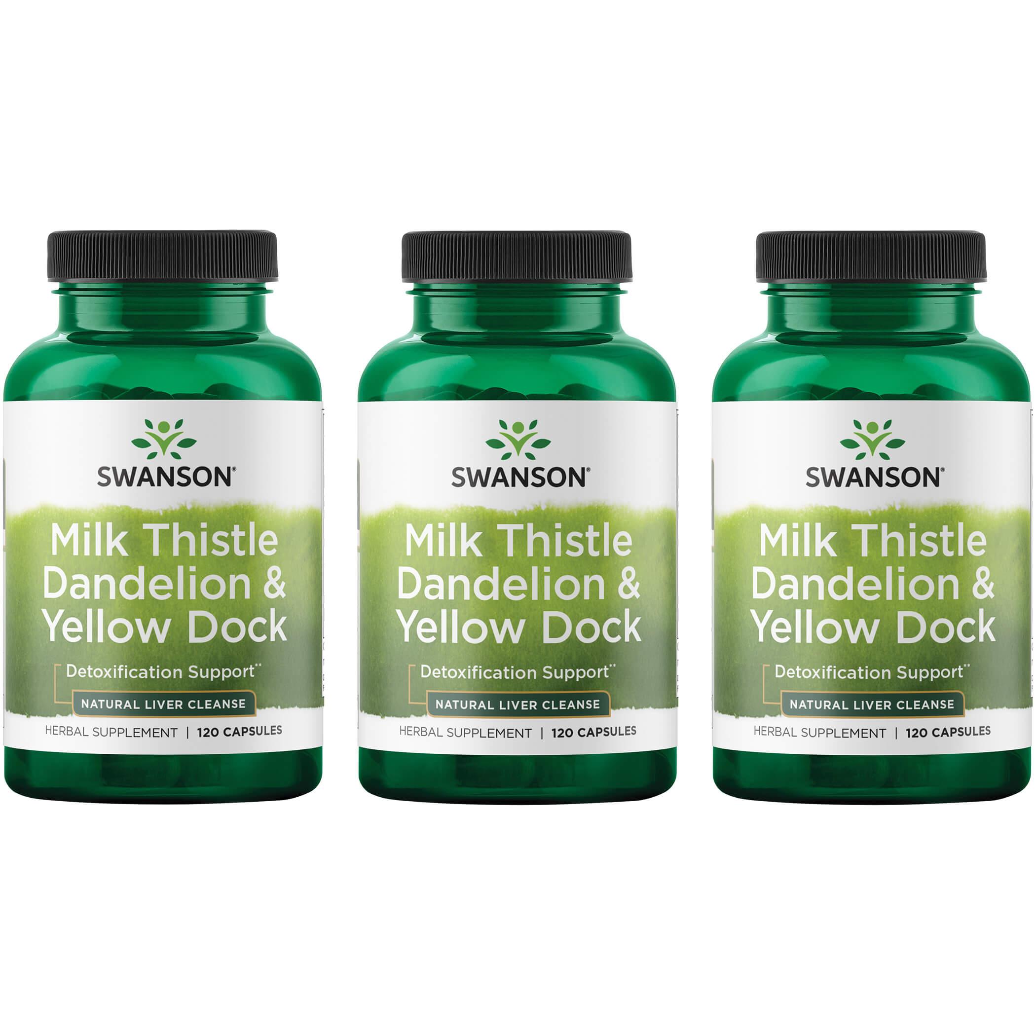 Swanson Premium Milk Thistle Dandelion & Yellow Dock 3 Pack Vitamin 120 Caps