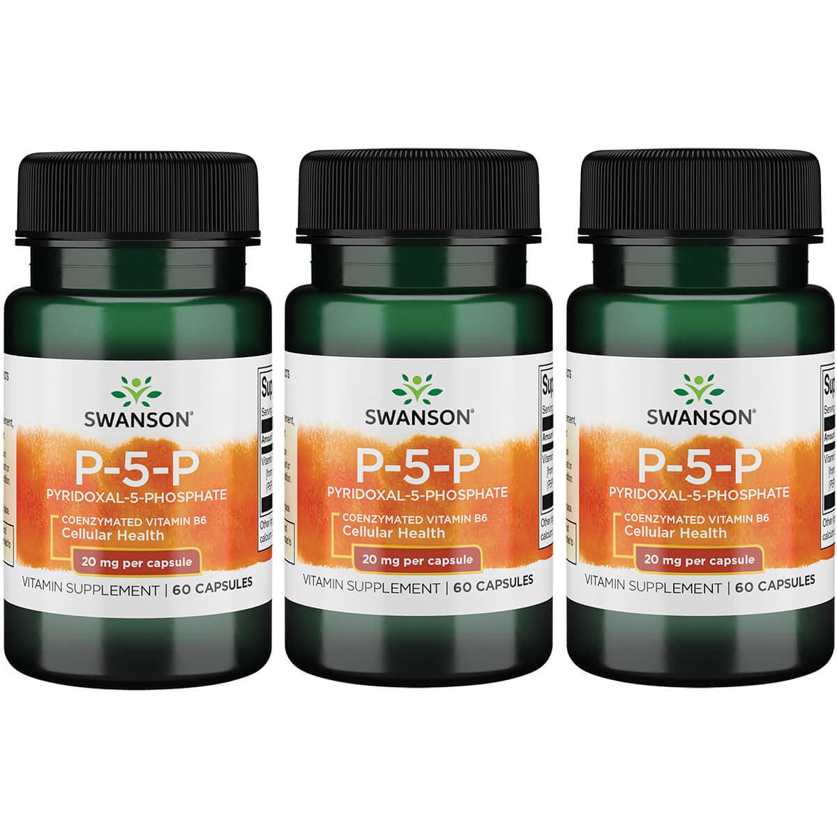 Swanson Premium P-5-P Pyridoxal-5-Phosphate 3 Pack Vitamin 20 mg 60 Caps
